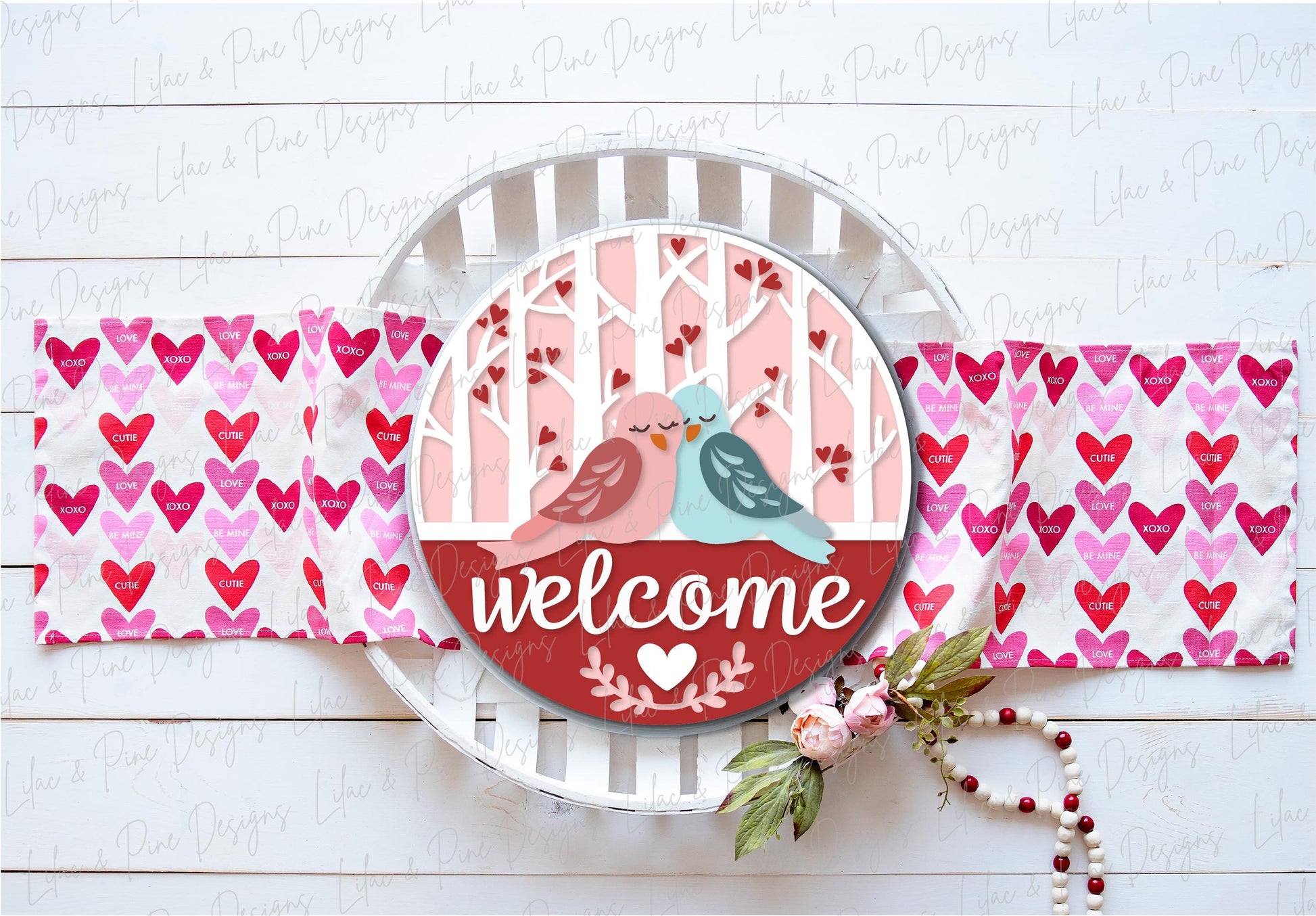 Love Birds Welcome sign SVG, Valentine door hanger, Valentines Welcome, door round SVG, Valentines Day decor, Glowforge SVG, laser cut file