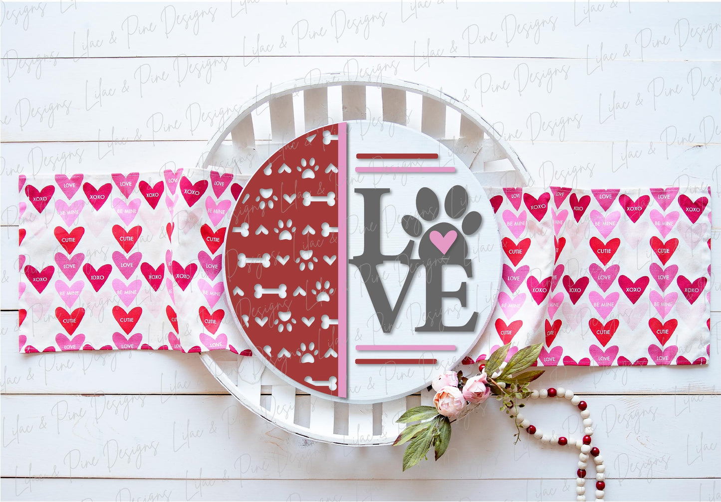 Puppy Love sign SVG, Valentine Pet door hanger, Valentines Welcome, dog door round SVG, Valentines Day decor, Glowforge SVG, laser cut file