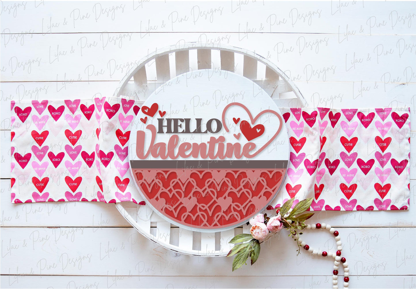 Hello Valentine door hanger SVG, Valentine sign SVG, Welcome sign, heart door round svg, Valentines Day decor, Glowforge SVG, laser cut file