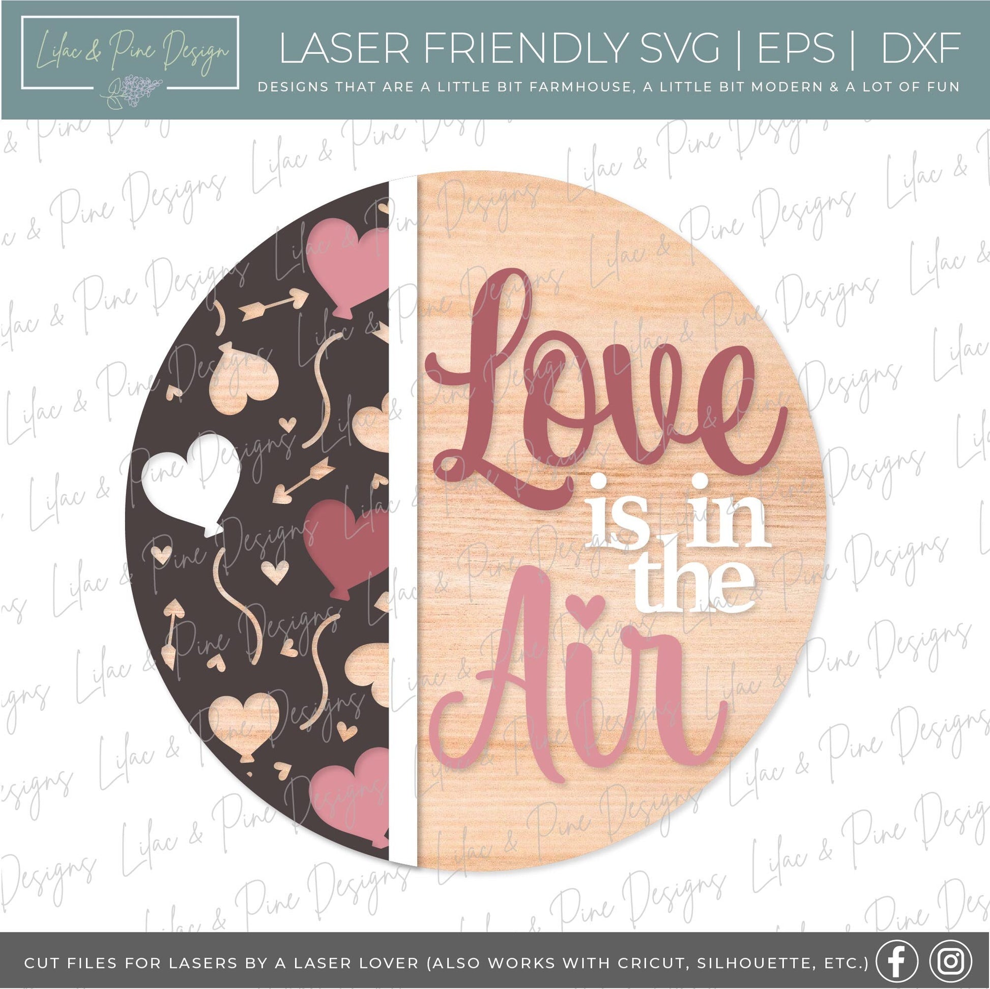 Love is in the air sign SVG, Love door hanger SVG, Valentine Welcome sign, Valentines Day decor svg, Glowforge SVG, laser cut file