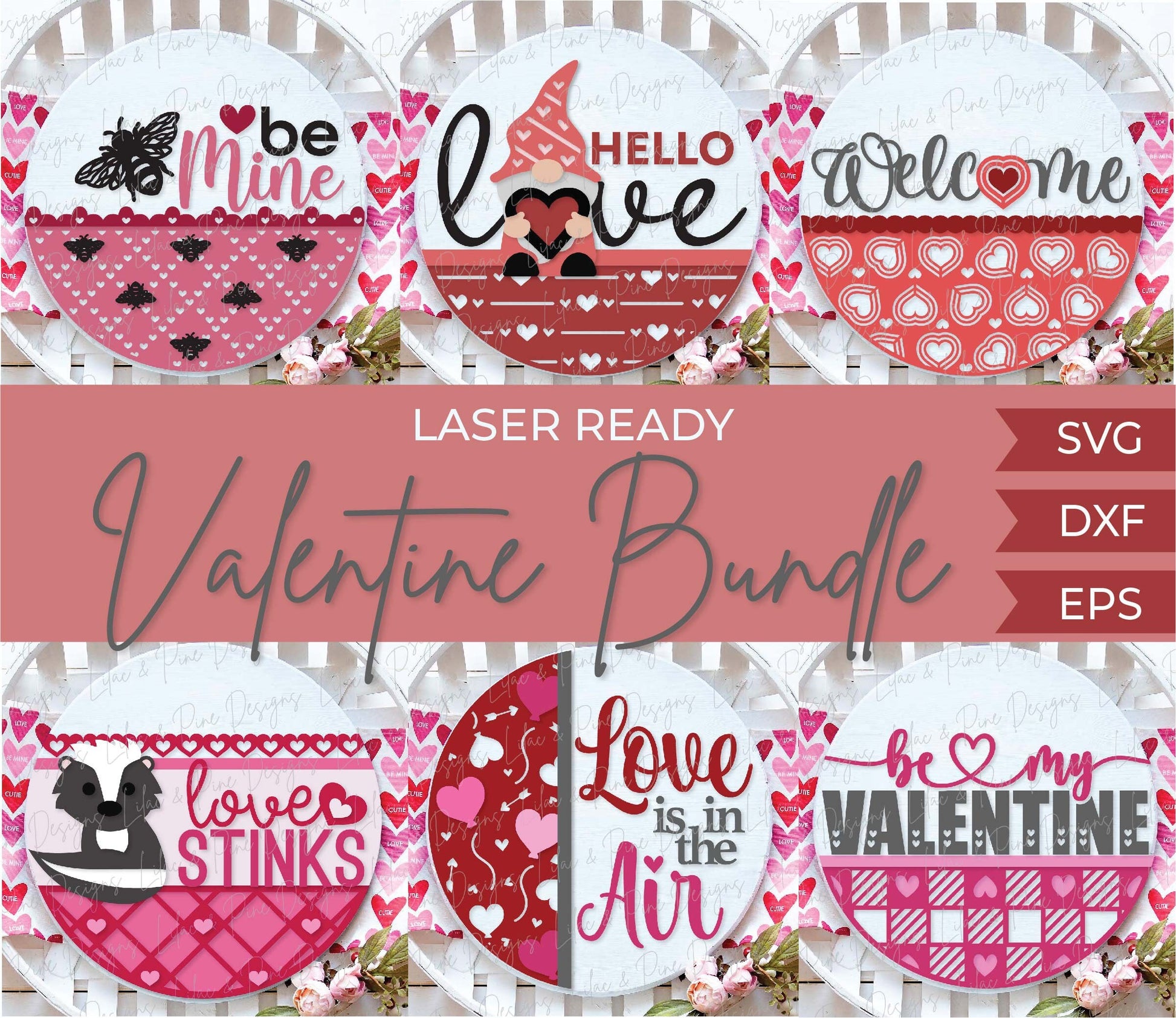 Valentines door hanger bundle, Valentines Day sign bundle SVG, Valentines laser file, love SVG, hearts svg, Glowforge SVG, laser cut file