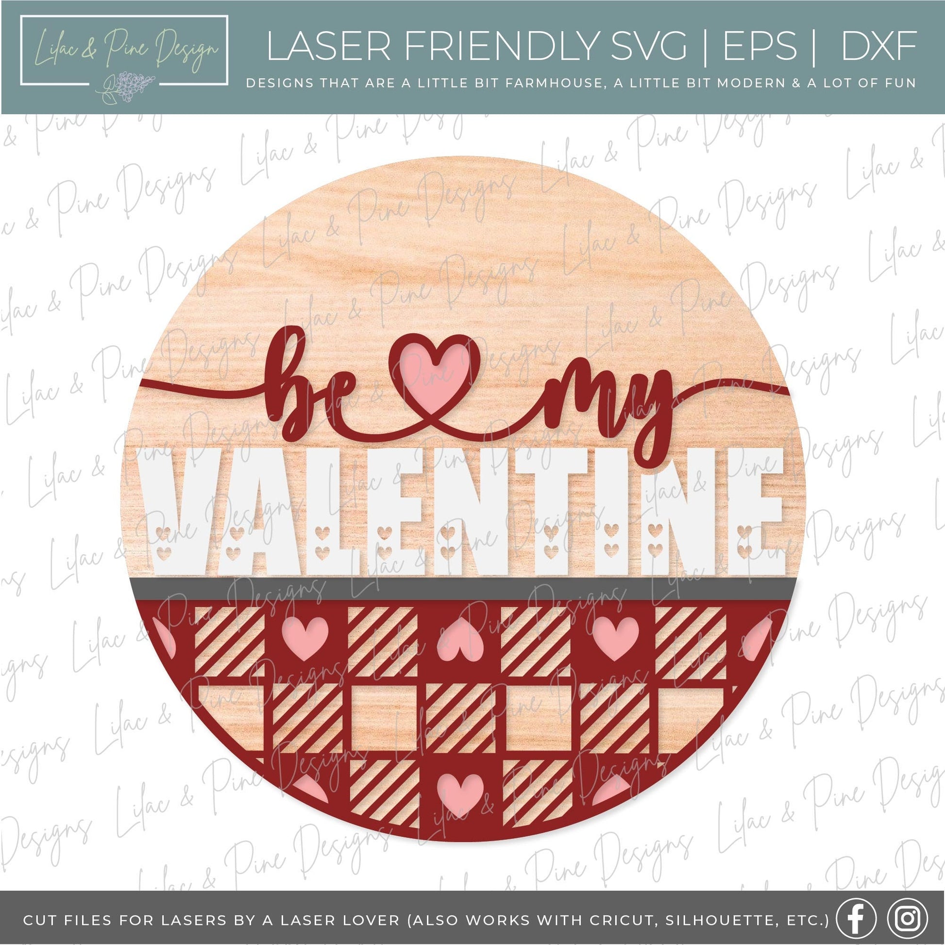 be my Valentine sign SVG, Valentine door hanger, Valentines Welcome sign SVG, plaid Valentines Day decor, Glowforge SVG, laser cut file