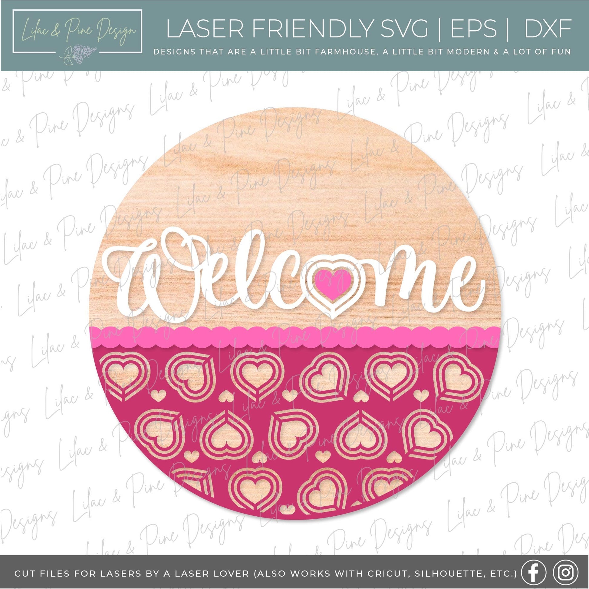Valentine Welcome sign SVG, Valentine door hanger, Heart Welcome sign, Valentines Day decor, Glowforge SVG, laser cut file