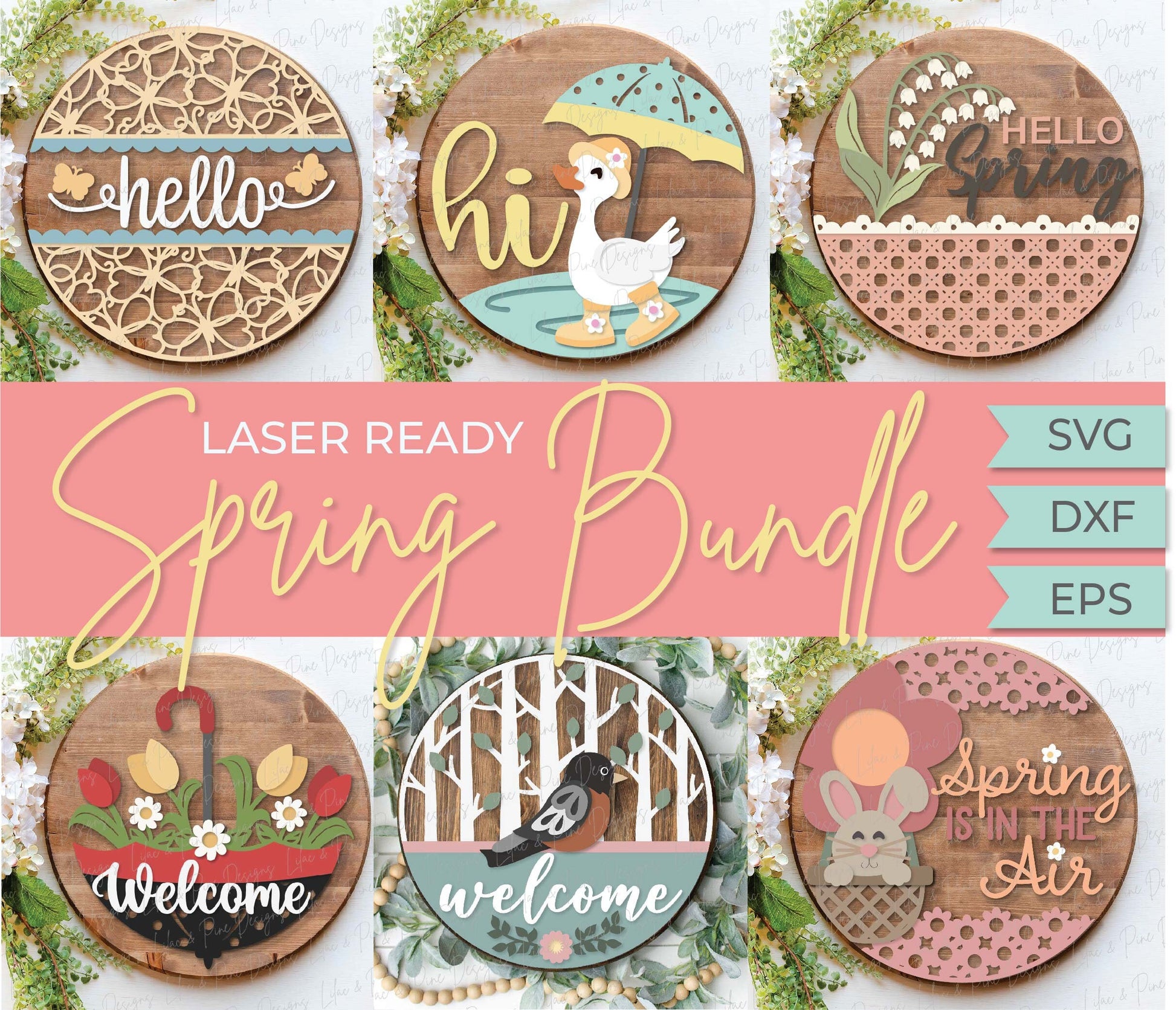 Spring welcome sign SVG, Spring door hanger bundle, tulip SVG, duck svg, robin svg, butterfly hello svg, Glowforge SVG, laser cut file