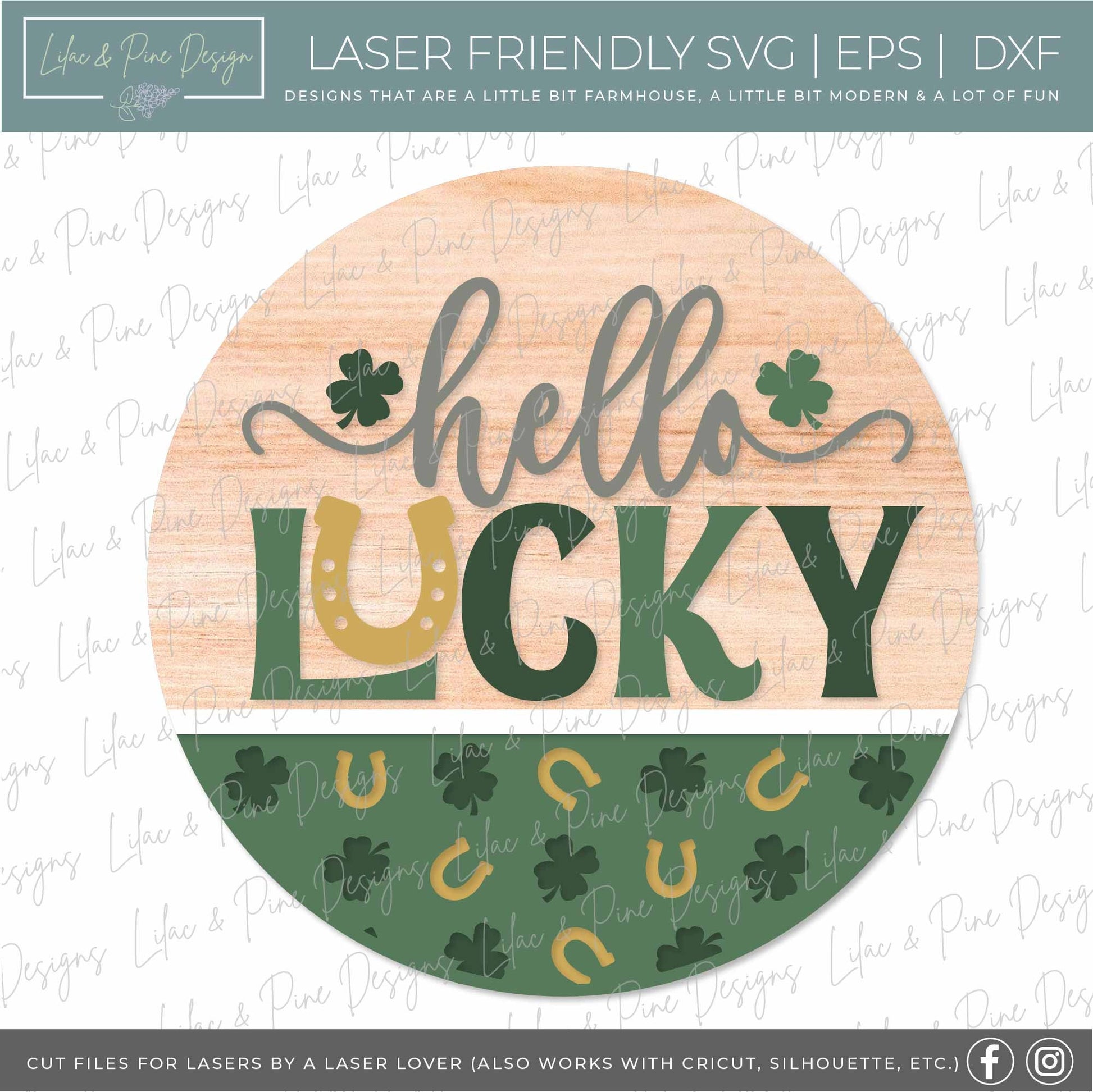 Lucky sign SVG, St Patricks Day door hanger, Shamrock Welcome sign SVG, lucky clover door round svg, Glowforge SVG, laser cut file