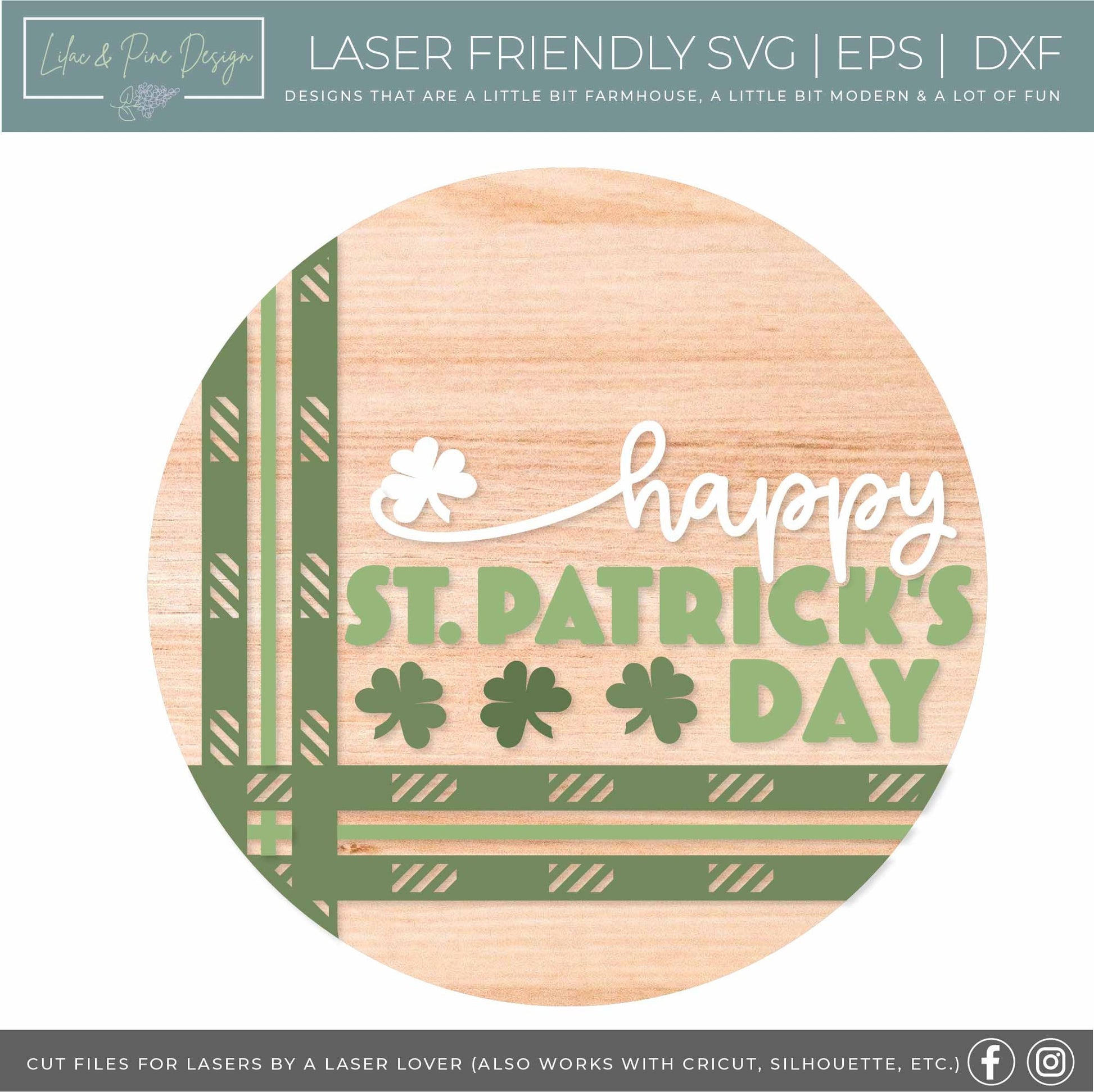 Happy St Patricks Day sign SVG, St Patricks Day door hanger, Shamrock Welcome sign SVG, clover door round svg, Glowforge SVG, laser cut file