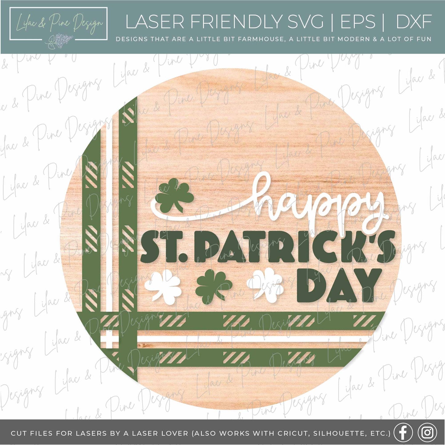 Happy St Patricks Day sign SVG, St Patricks Day door hanger, Shamrock Welcome sign SVG, clover door round svg, Glowforge SVG, laser cut file