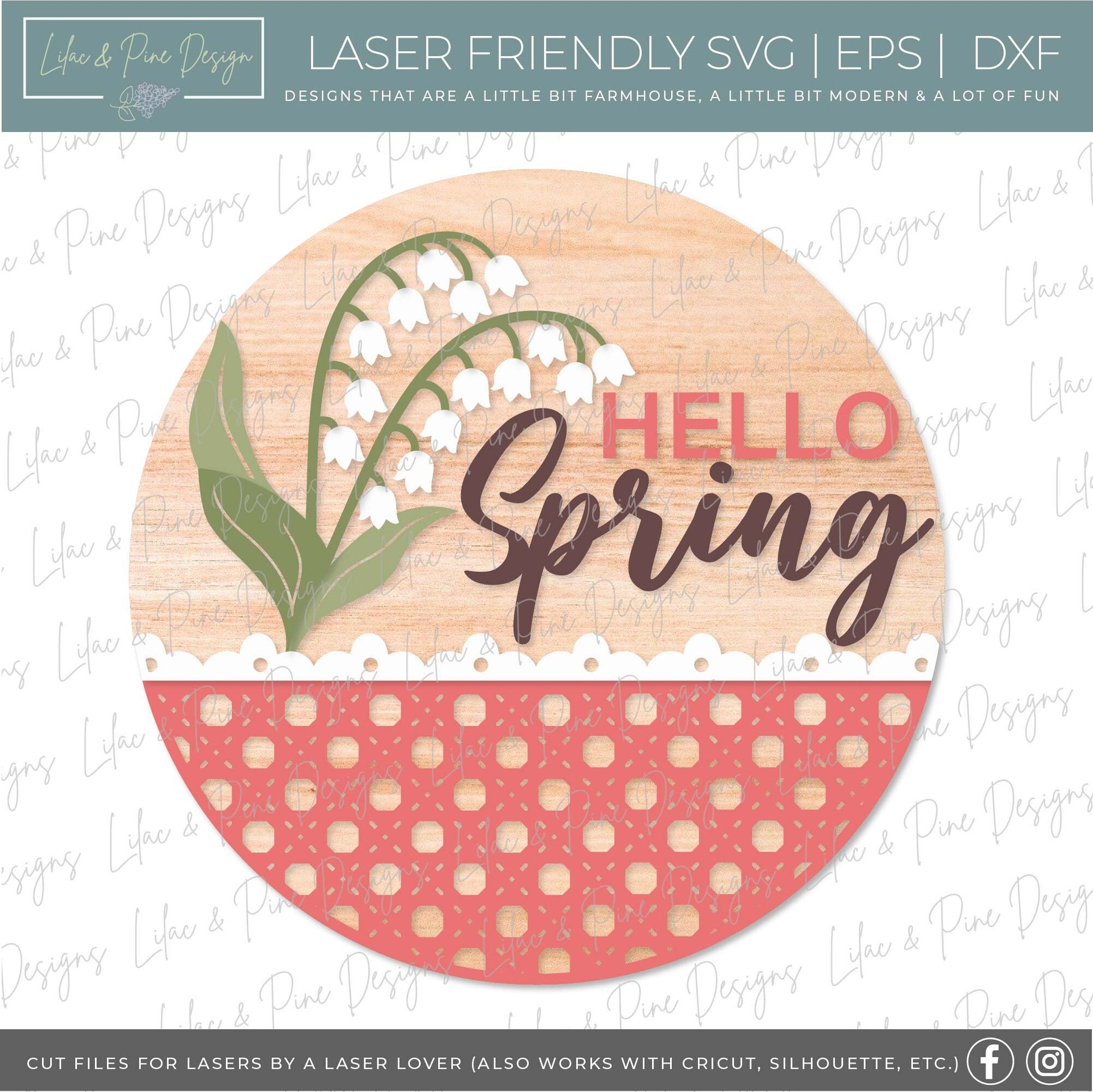 spring welcome sign SVG, hello spring door hanger, floral Welcome sign SVG, spring decor, round door hanger, Glowforge SVG, laser cut file