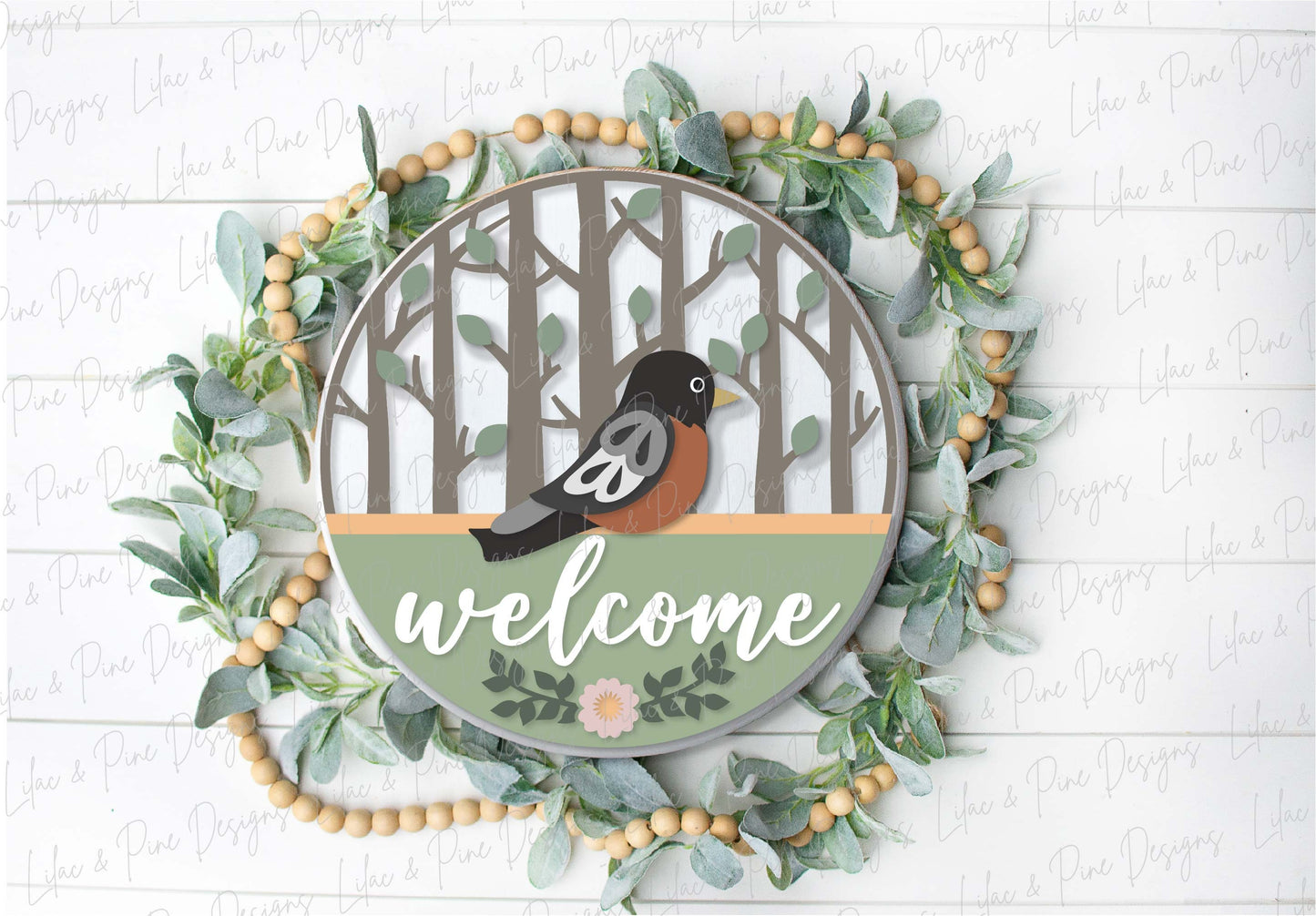 spring welcome sign SVG, robin door hanger, bird Welcome SVG, spring decor, round door hanger, Cricut, Glowforge SVG, laser cut file