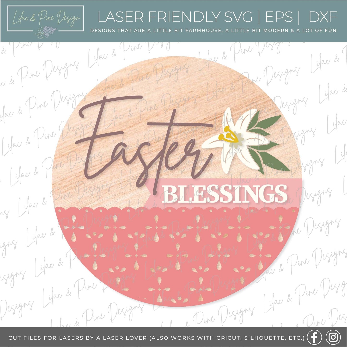 Easter Blessings sign SVG, Easter lily door hanger, Easter Welcome sign SVG, Easter decor, Easter wall decor, Glowforge SVG, laser cut file