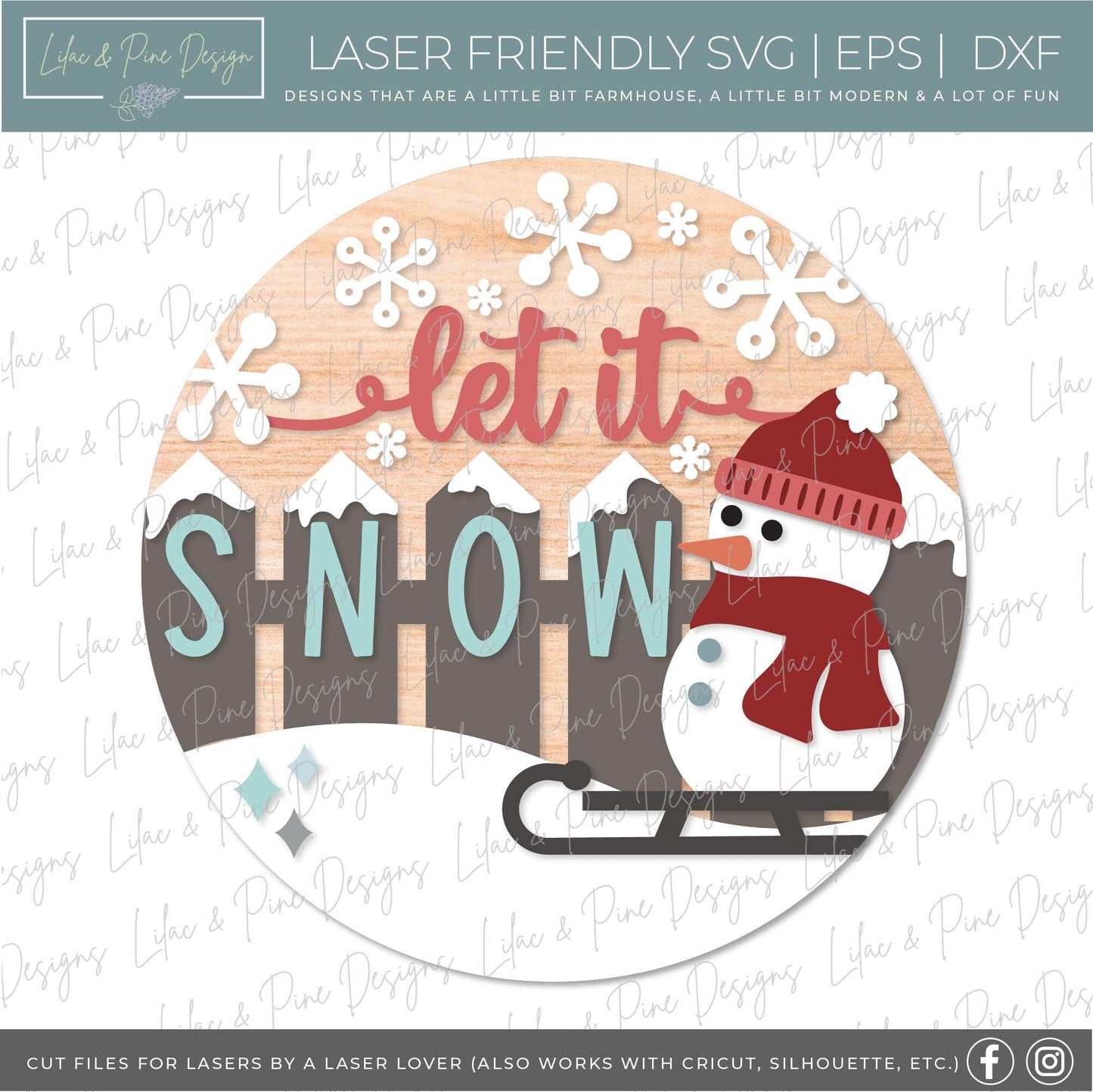 Let it Snow sign SVG, Snowman welcome sign SVG, Winter door hanger SVG, Snowman round sign, Snow pattern sign, Glowforge Svg, laser cut file