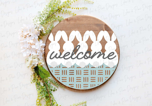 Easter welcome sign SVG, bunny door hanger, spring Welcome, Easter wall art, spring decor, Easter sign SVG, Glowforge SVG, laser cut file