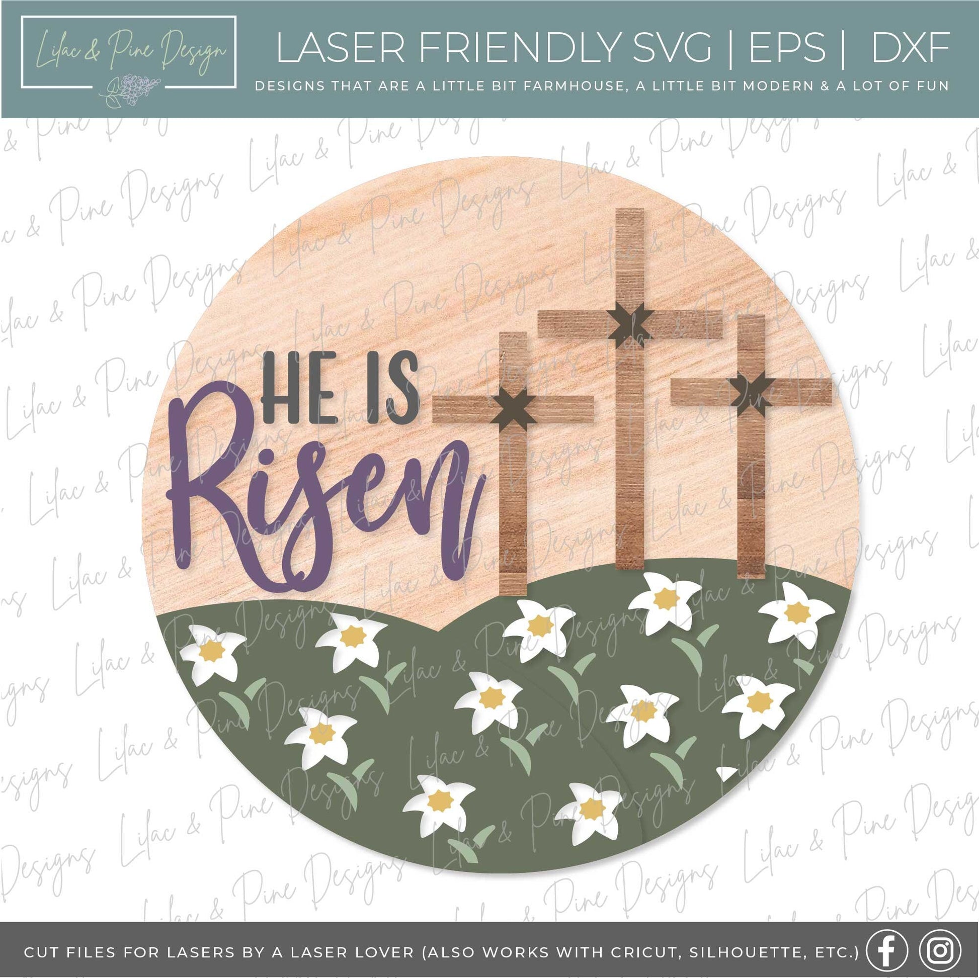 Easter door hanger SVG, He is Risen door hanger, Easter cross Welcome sign SVG, Easter decor, Christian svg, Glowforge SVG, laser cut file