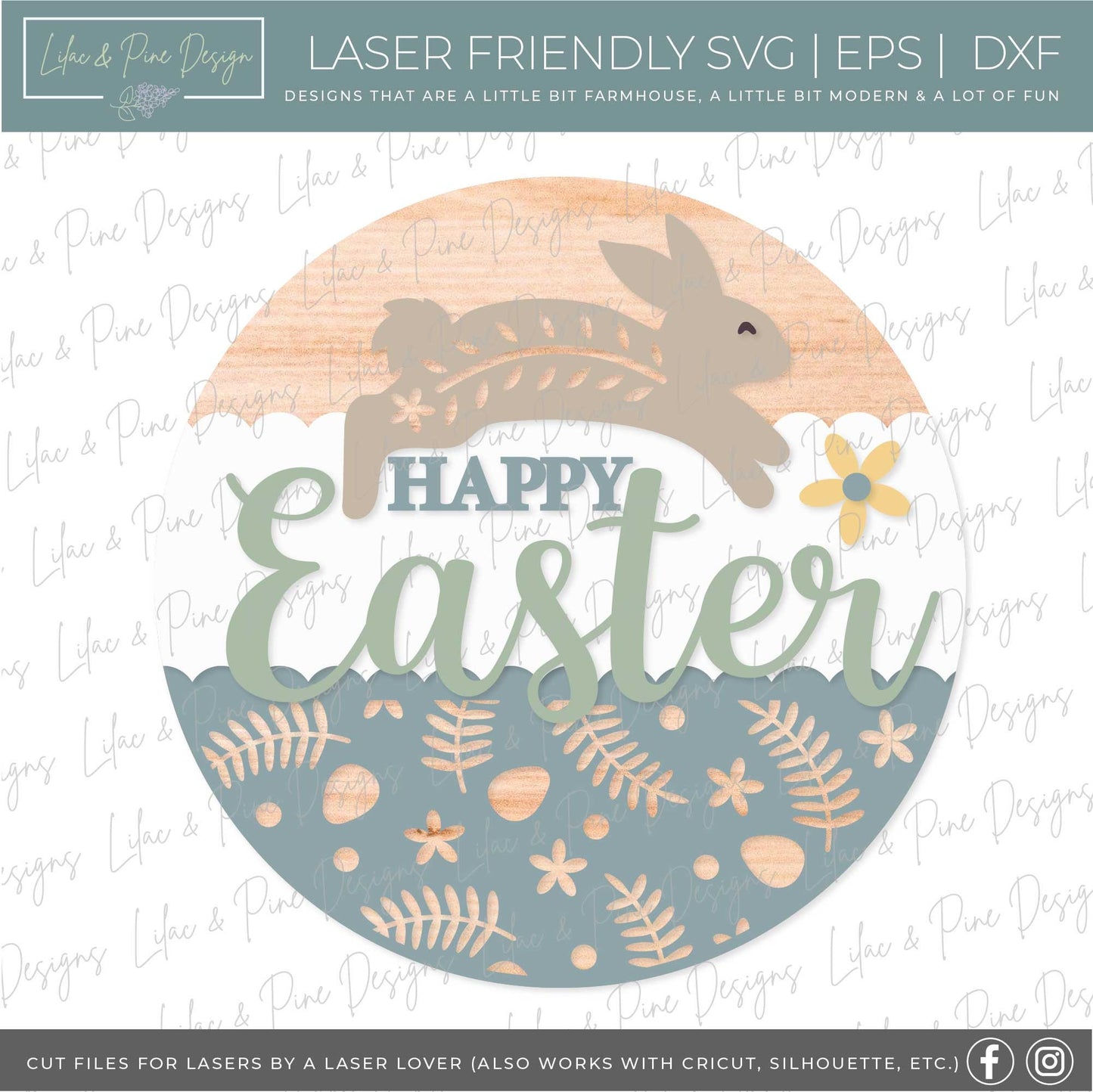 Happy Easter sign SVG, Easter door hanger, Easter Bunny Welcome sign SVG, Easter decor, Cottagecore Easter, Glowforge SVG, laser cut file