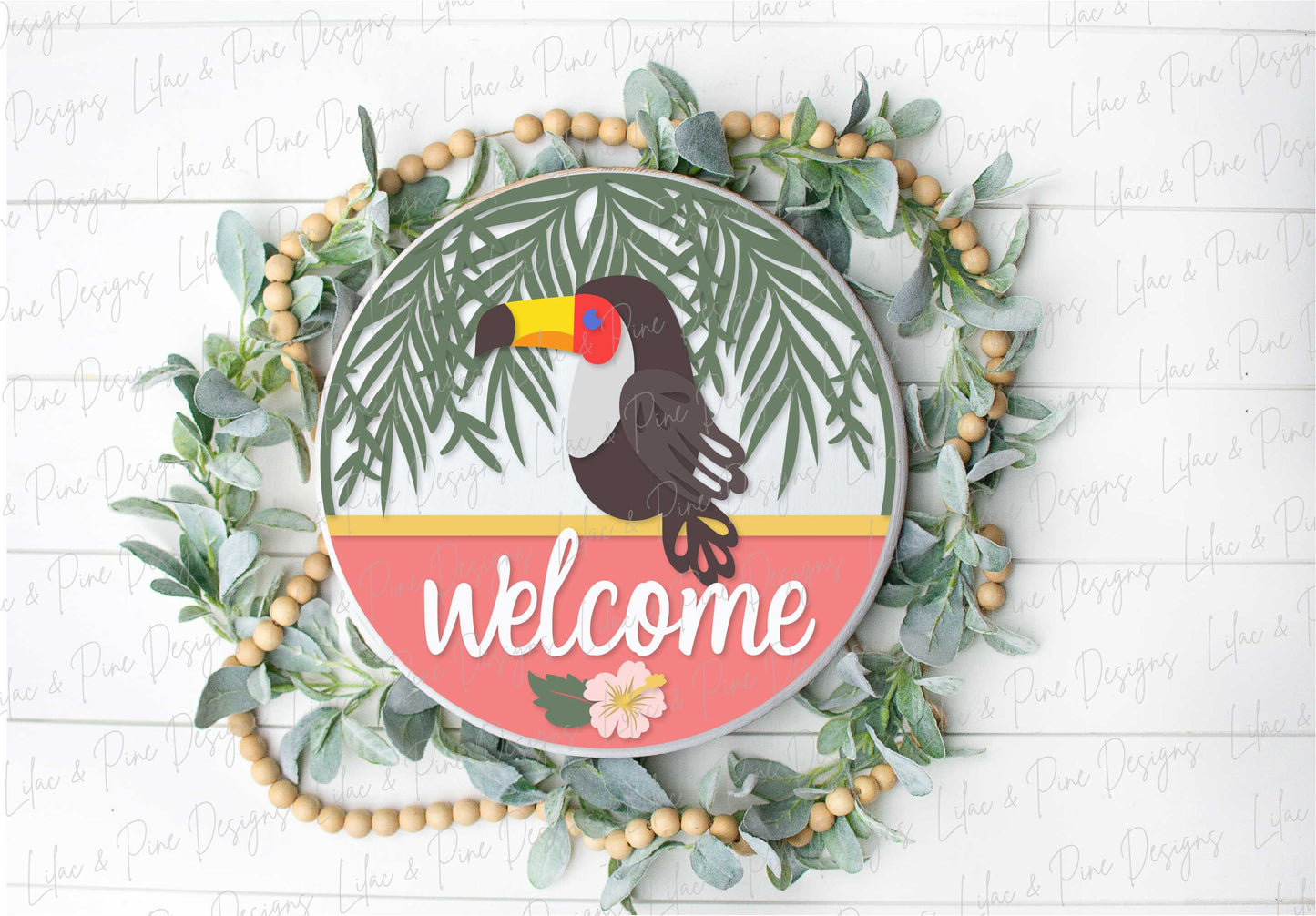 toucan welcome sign SVG, summer door hanger SVG, tropical decor svg, hibiscus round sign svg, Cricut file, Glowforge SVG, laser cut file