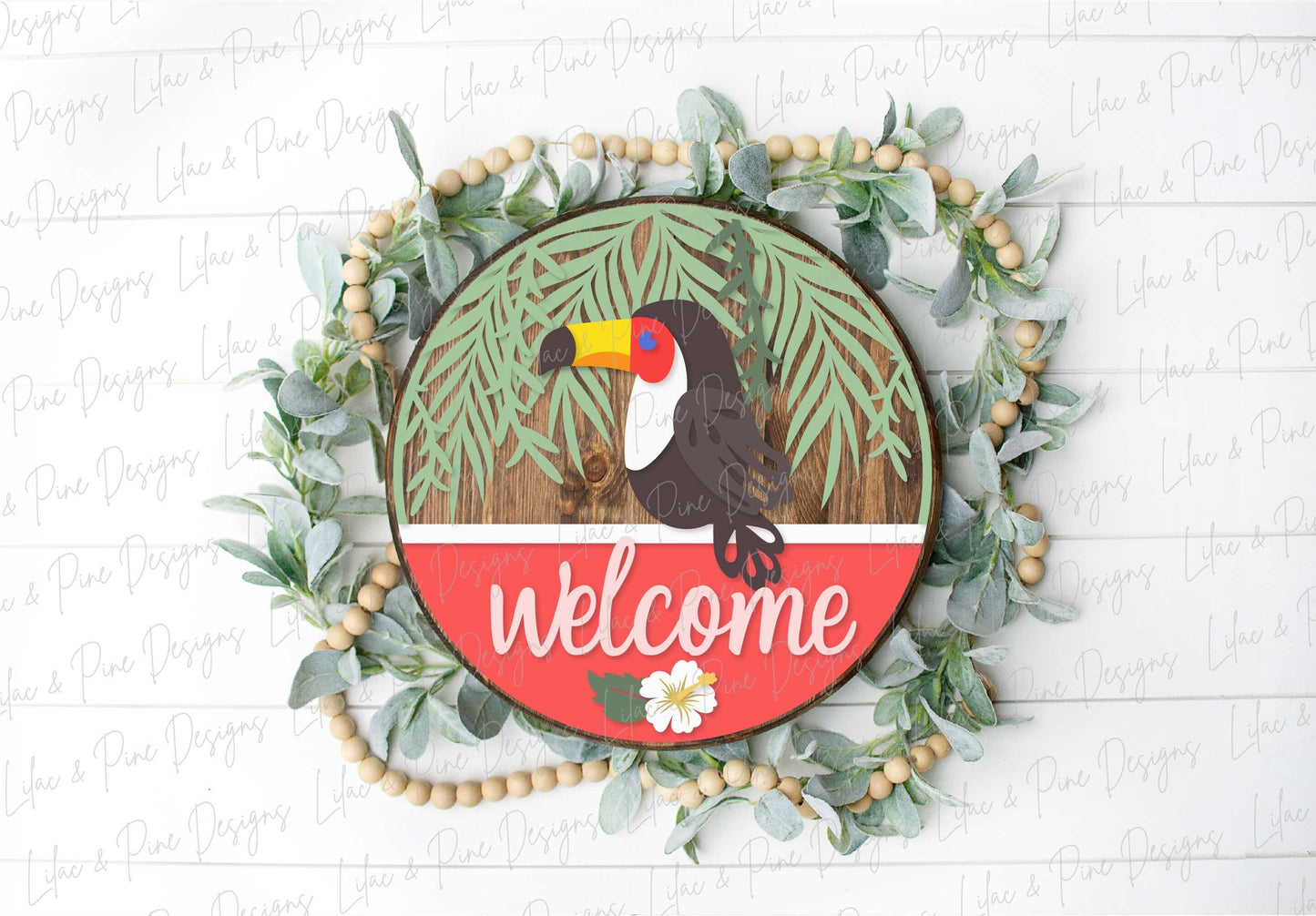 toucan welcome sign SVG, summer door hanger SVG, tropical decor svg, hibiscus round sign svg, Cricut file, Glowforge SVG, laser cut file