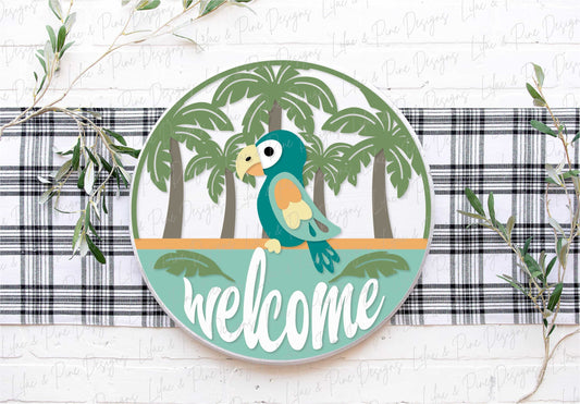 parrot welcome sign SVG, summer door hanger SVG, tropical decor svg, laser welcome sign svg, summer sign svg, Glowforge SVG, laser cut file