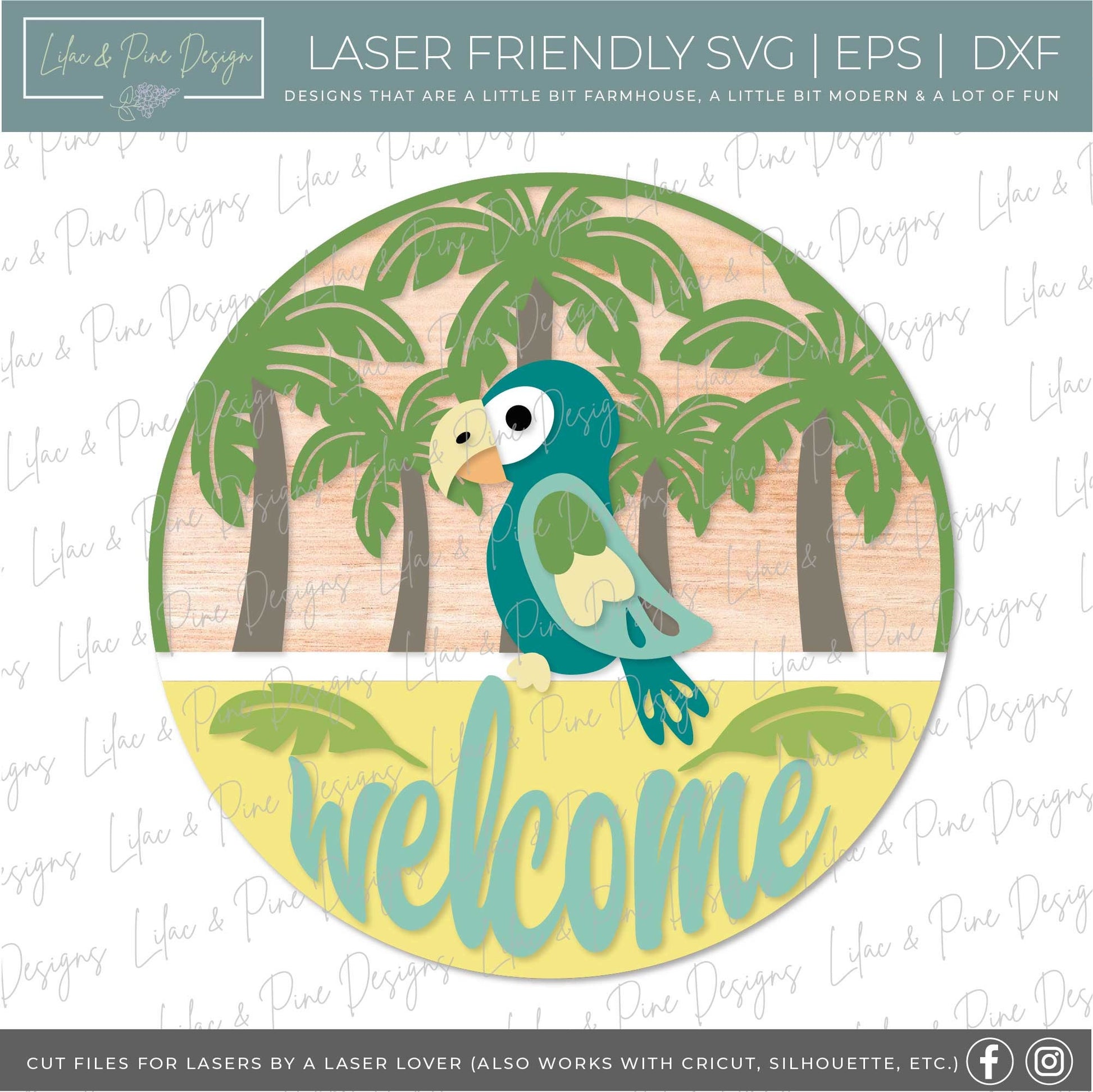 Summer welcome sign bundle, round door hanger sign, toucan SVG, tropical svg, sun quilt SVG, grill sign. Glowforge SVG, laser cut file