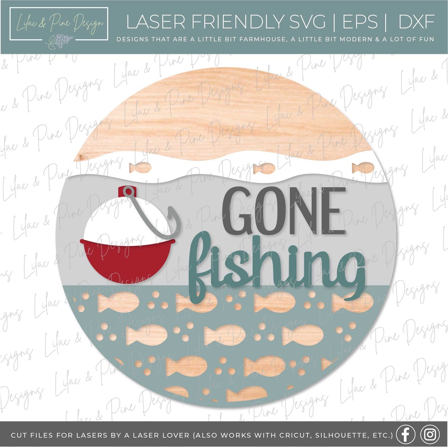 Gone Fishing sign, Fishing lure door hanger SVG, Summer Welcome sign, hook and bobber svg, lake house decor, Glowforge SVG, laser cut file