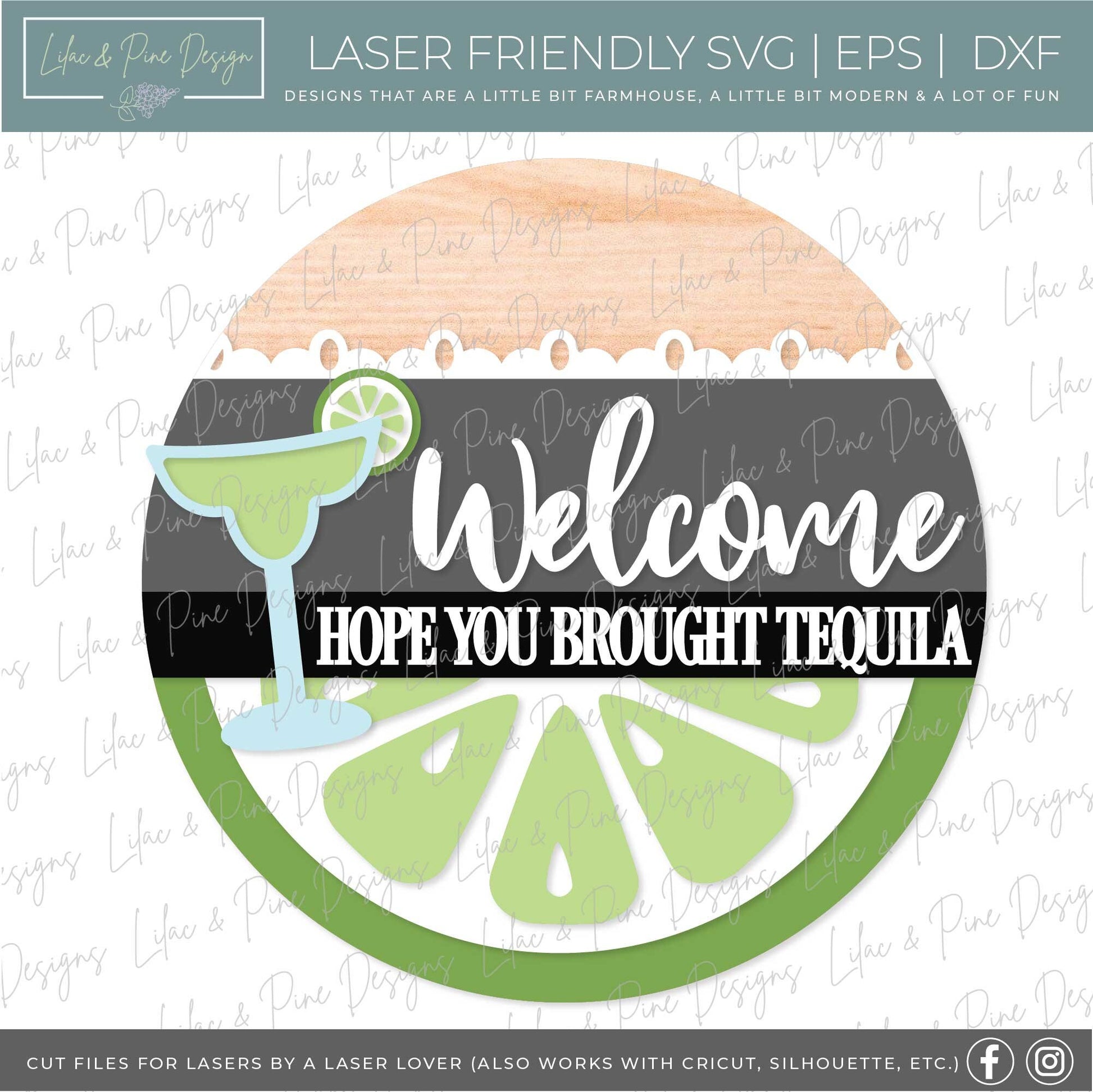 Hope you Brought Tequila sign, Margarita welcome sign SVG, Girls Night door hanger svg, Funny round wood sign, Glowforge Svg, laser cut file