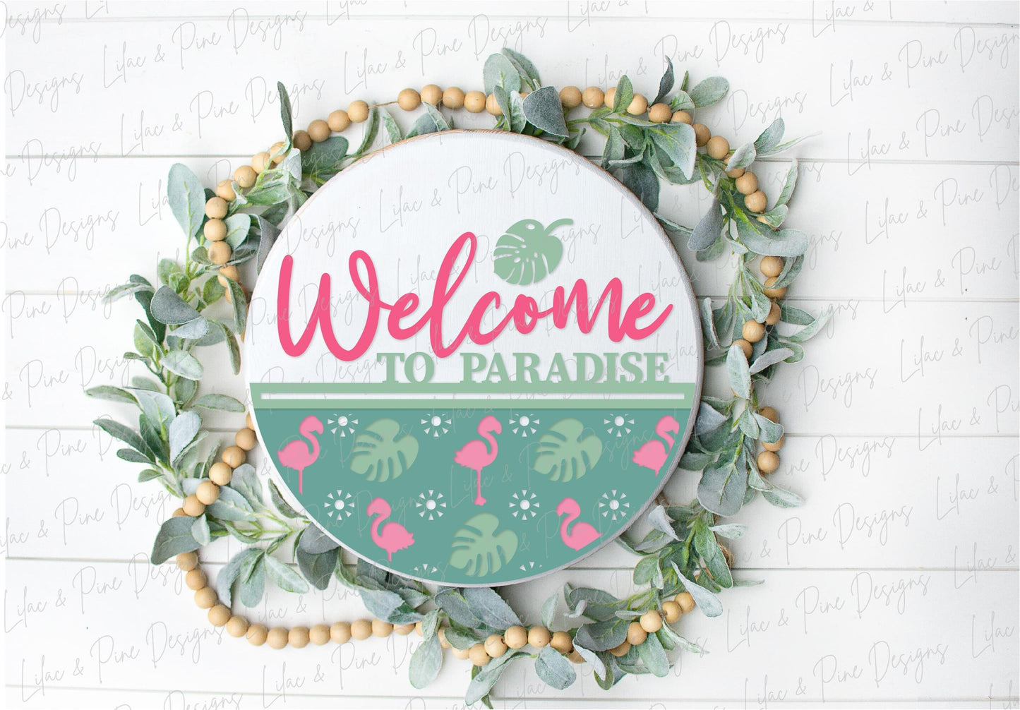 Flamingo door hanger SVG, Tropical summer door sign, Welcome to Paradise sign,  tropical welcome sign svg, Glowforge SVG, laser cut file
