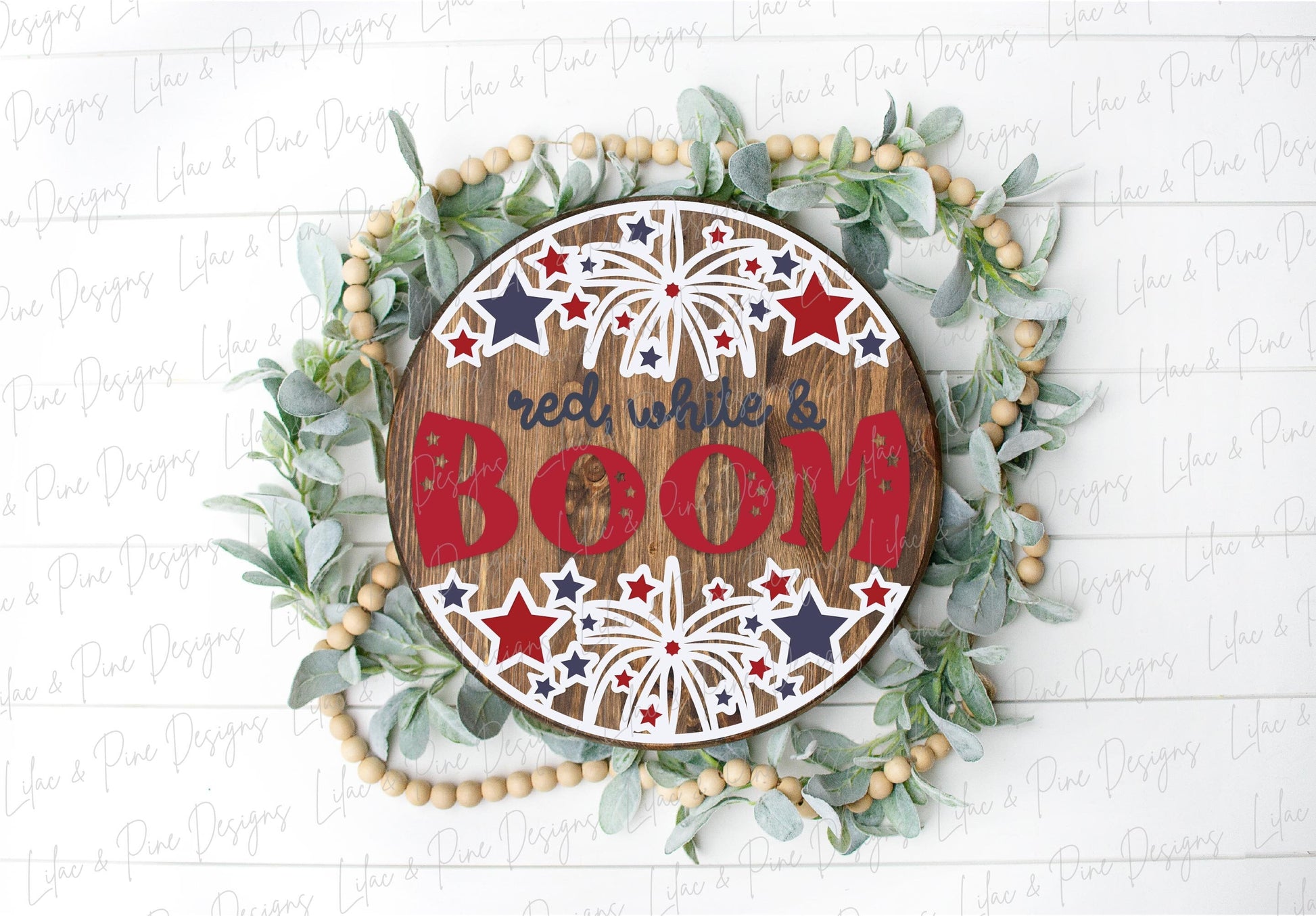 Red White and Boom SVG, Firework welcome sign SVG, 4th of July door hanger, Fourth of July round wood sign, Glowforge SVG, laser cut file