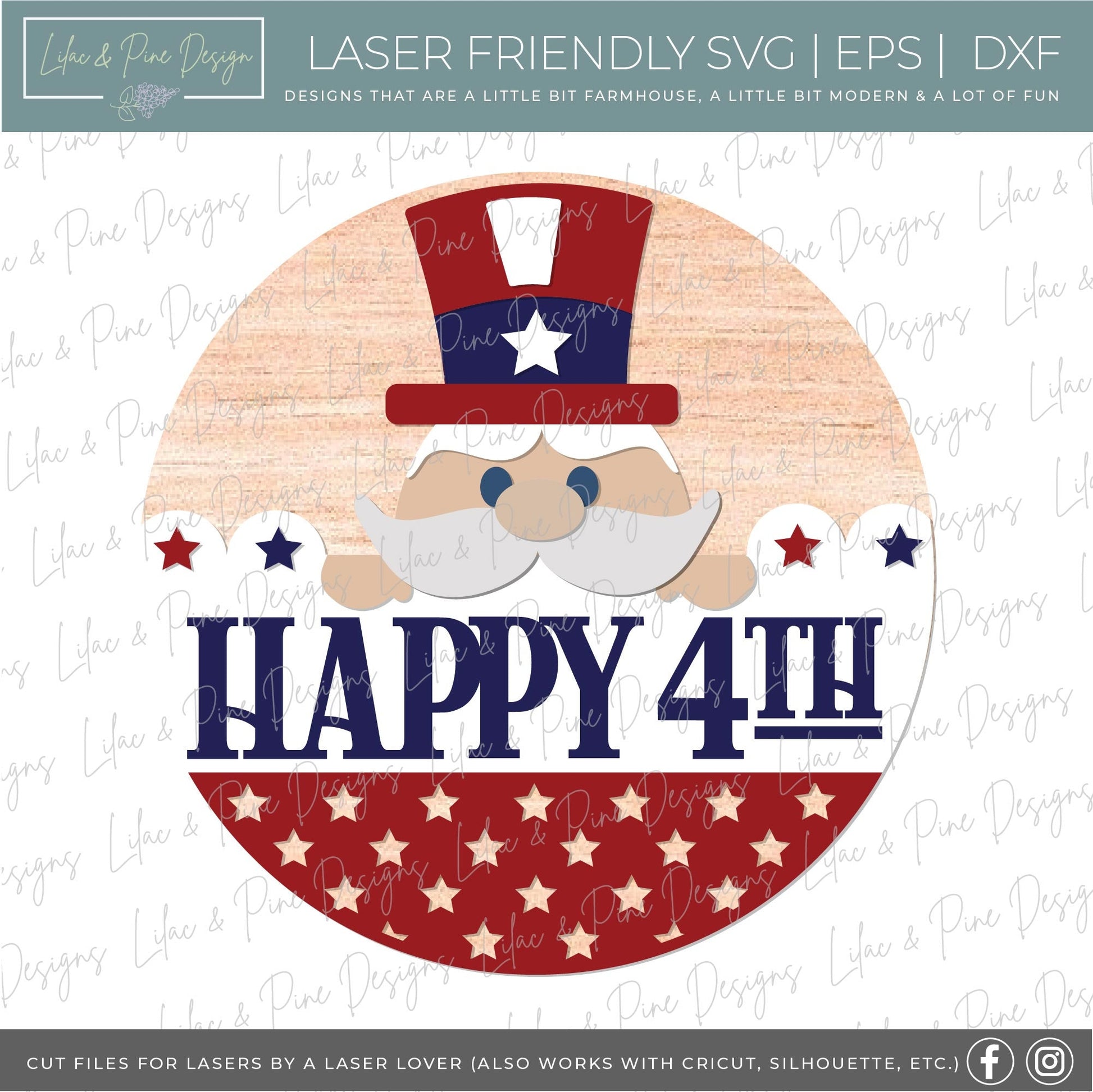Uncle Sam door hanger SVG, Happy 4th of July welcome sign, Fourth of July decor, Patriotic round sign SVG, Glowforge SVG, laser cut file