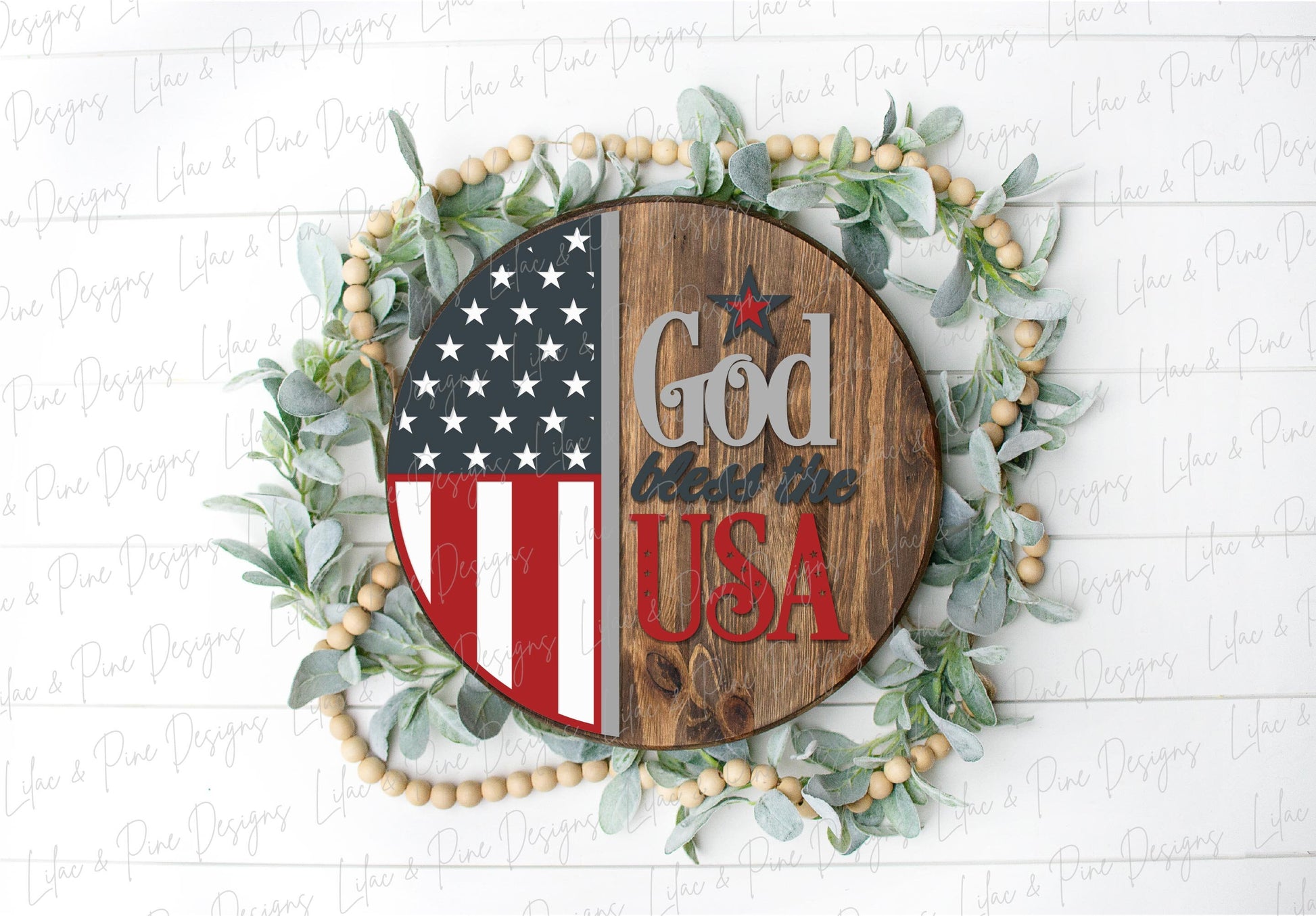 God Bless the USA sign, Fourth of July welcome sign SVG, Patriotic door hanger svg, 4th of July round sign, Glowforge SVG, laser cut file