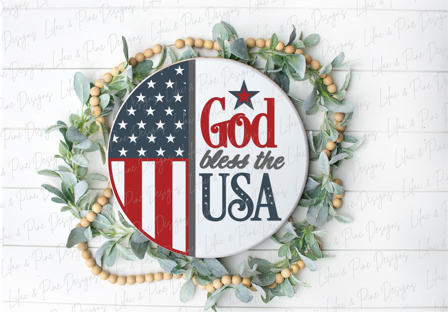 God Bless the USA sign, Fourth of July welcome sign SVG, Patriotic door hanger svg, 4th of July round sign, Glowforge SVG, laser cut file