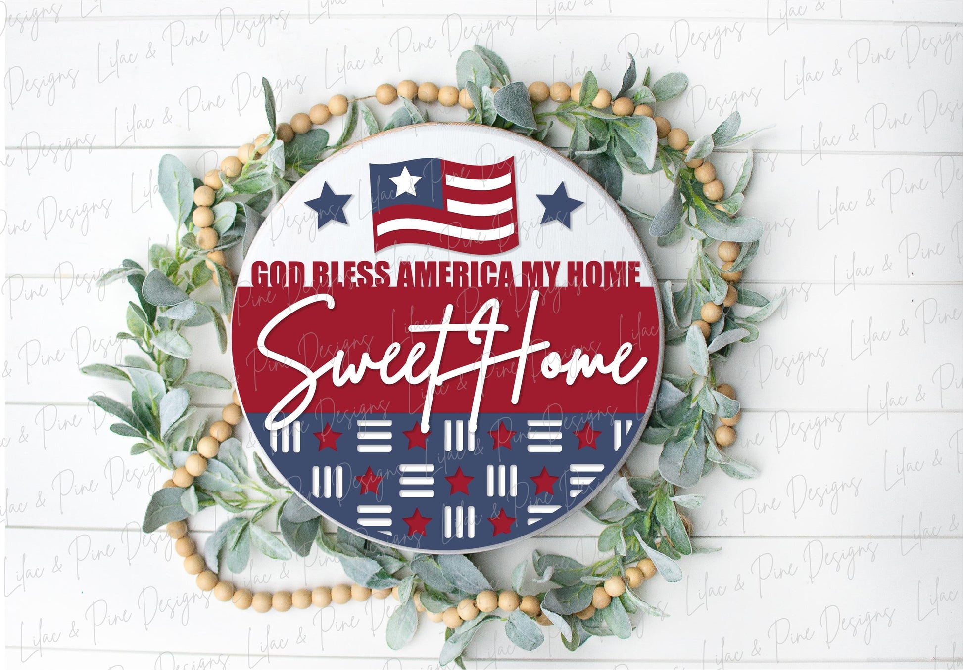 God Bless America sign, Fourth of July welcome sign SVG, Patriotic door hanger svg, 4th of July round sign, Glowforge SVG, laser cut file