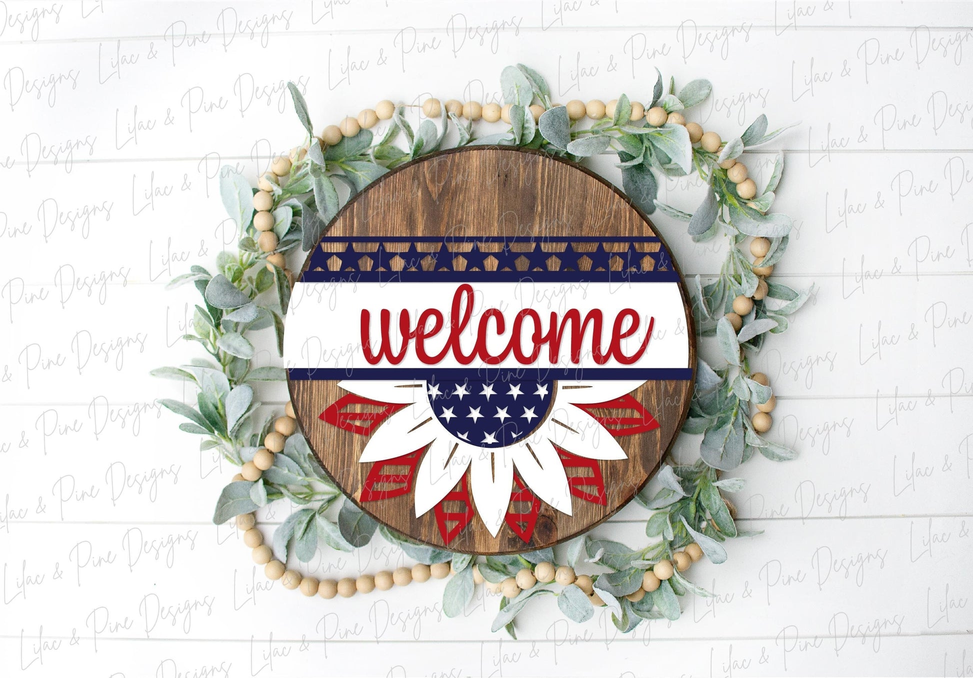 4th of July sunflower sign, Fourth of July welcome sign SVG, Patriotic door hanger, Americana sunflower svg, Glowforge SVG, laser cut file
