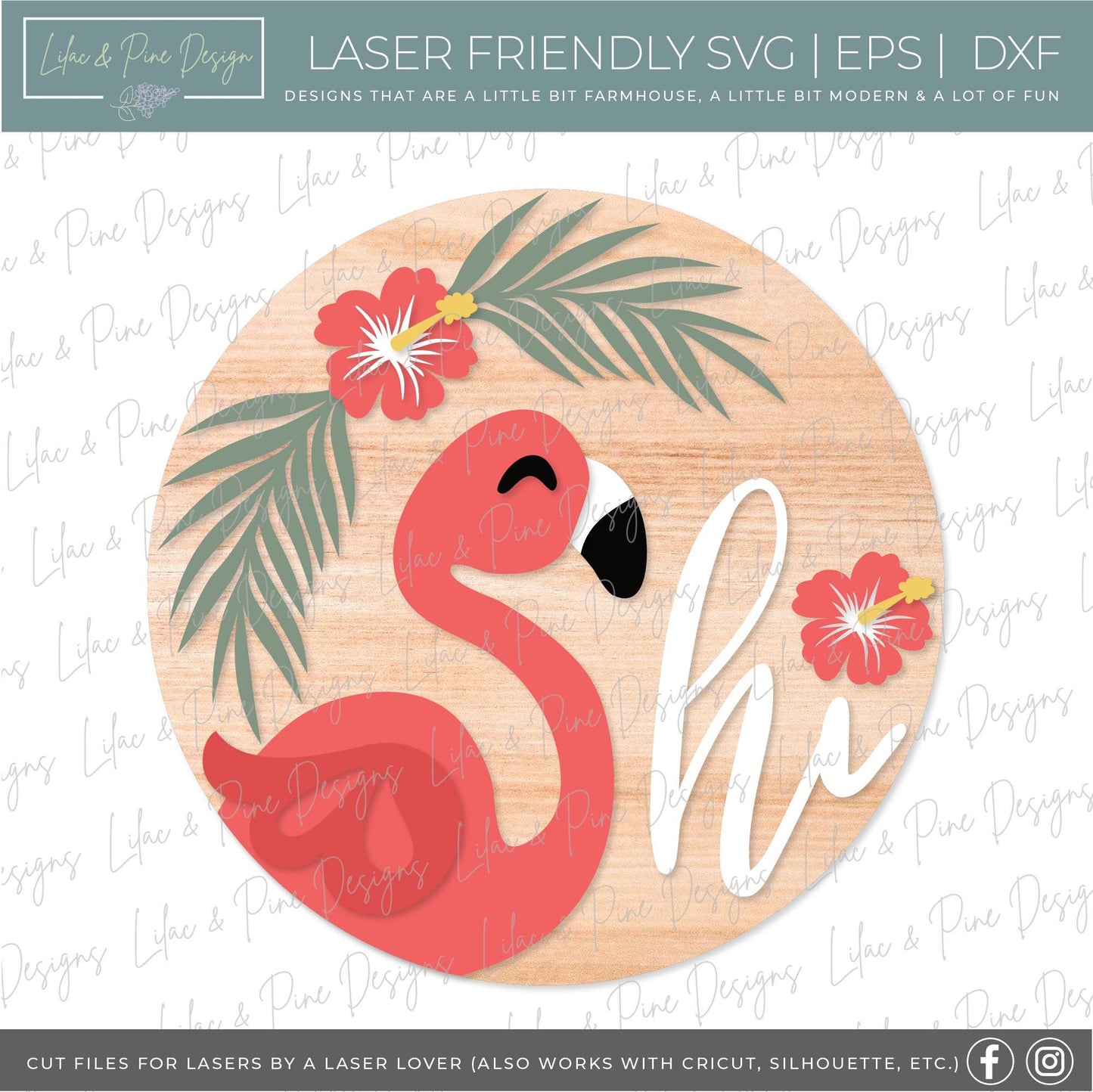 Flamingo door hanger SVG, Tropical summer door sign, Hibiscus flower porch decor, tropical floral door hanger, Glowforge SVG, laser cut file