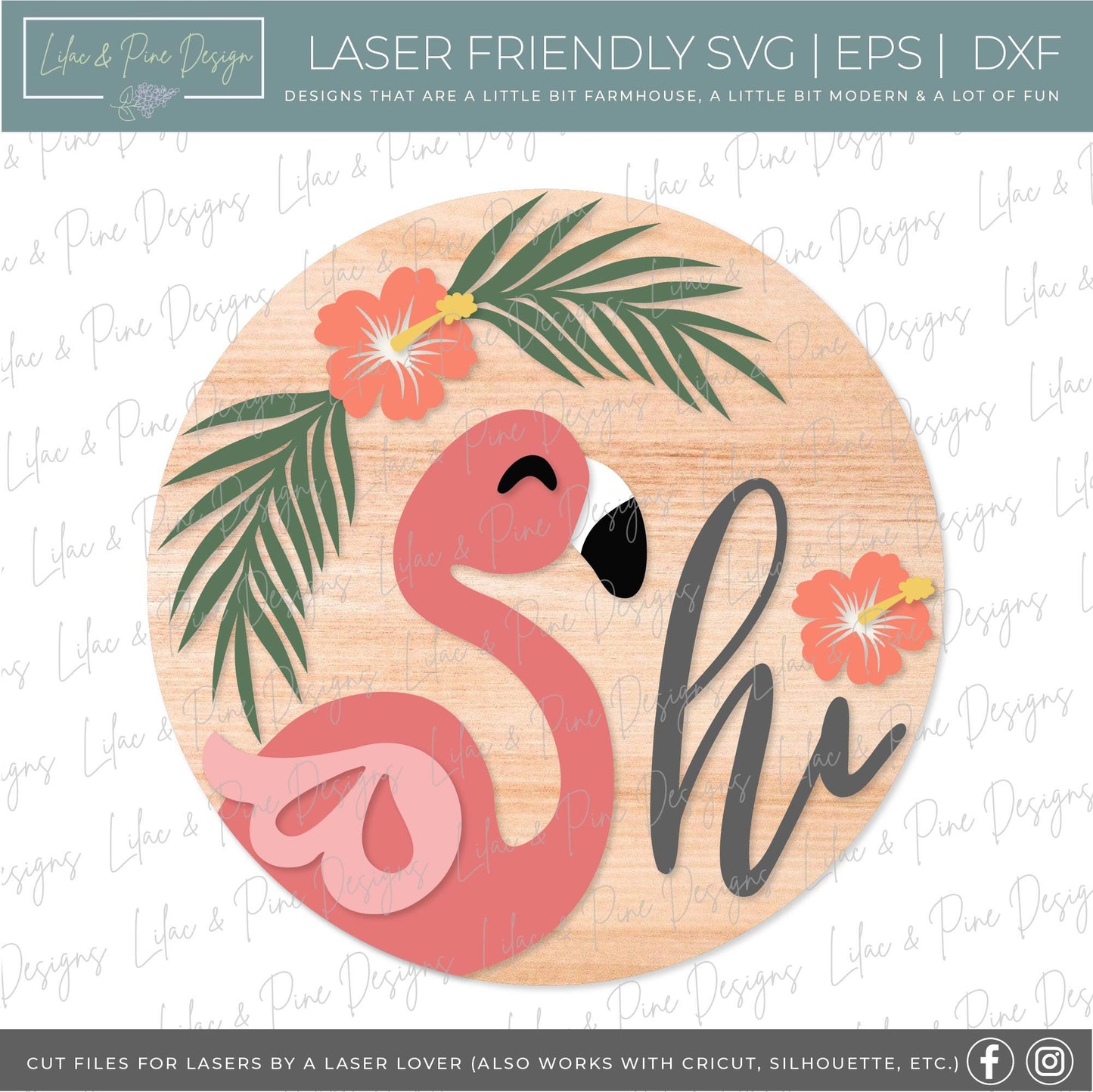 Flamingo door hanger SVG, Tropical summer door sign, Hibiscus flower porch decor, tropical floral door hanger, Glowforge SVG, laser cut file