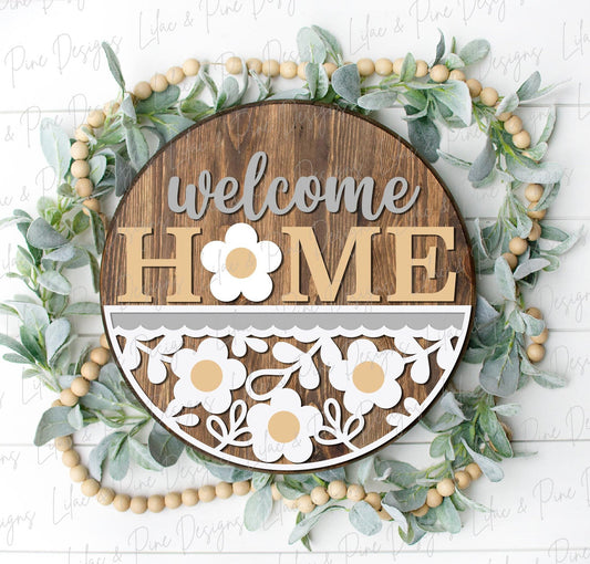 Home Sweet Home Daisy  sign, summer floral door hanger SVG, flower welcome sign, daisy porch decor, Glowforge SVG, laser cut file