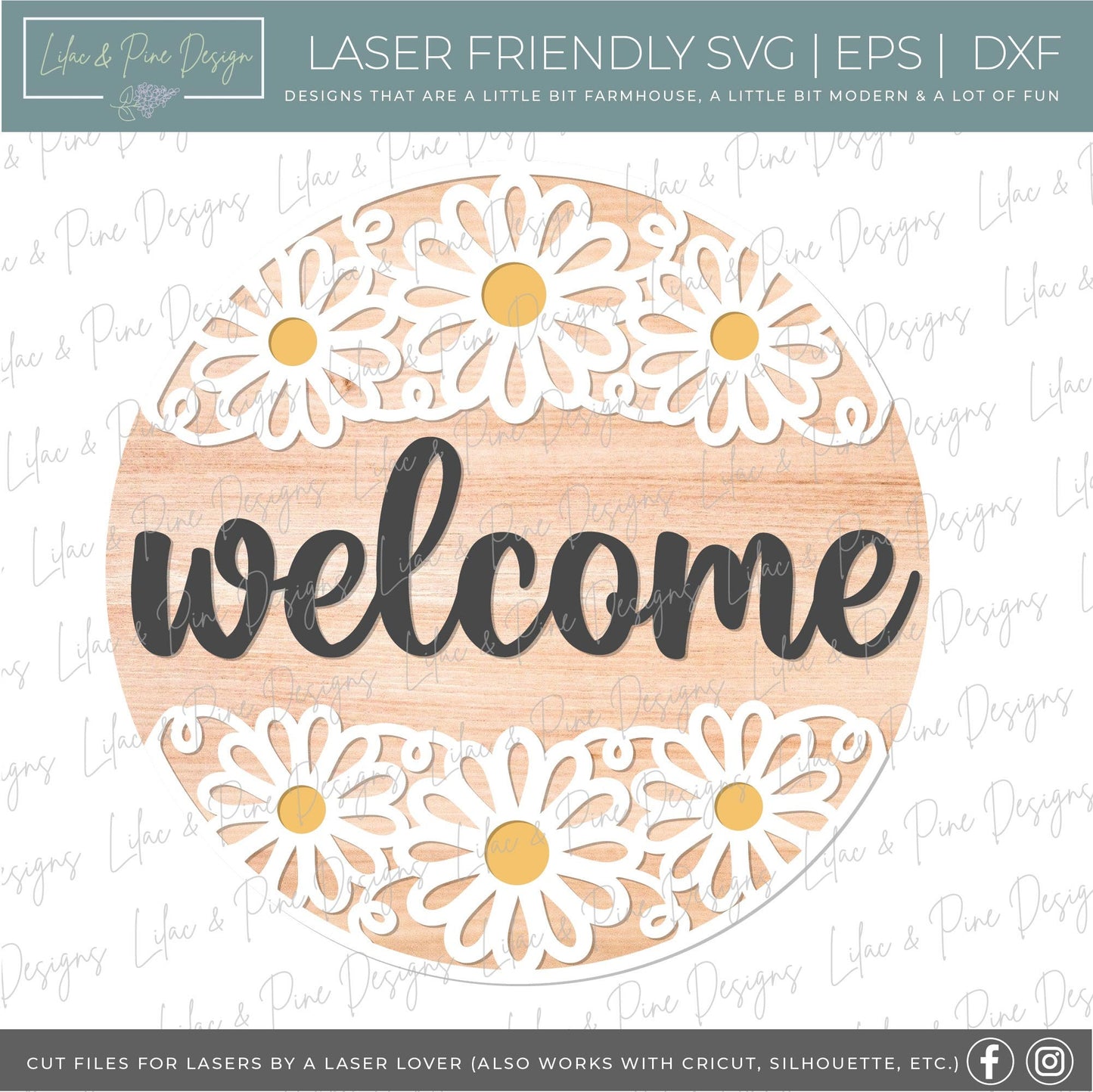 Daisy welcome sign SVG, Daisy hello, summer floral door hanger SVG, flower welcome sign, daisy porch decor, Glowforge SVG, laser cut file