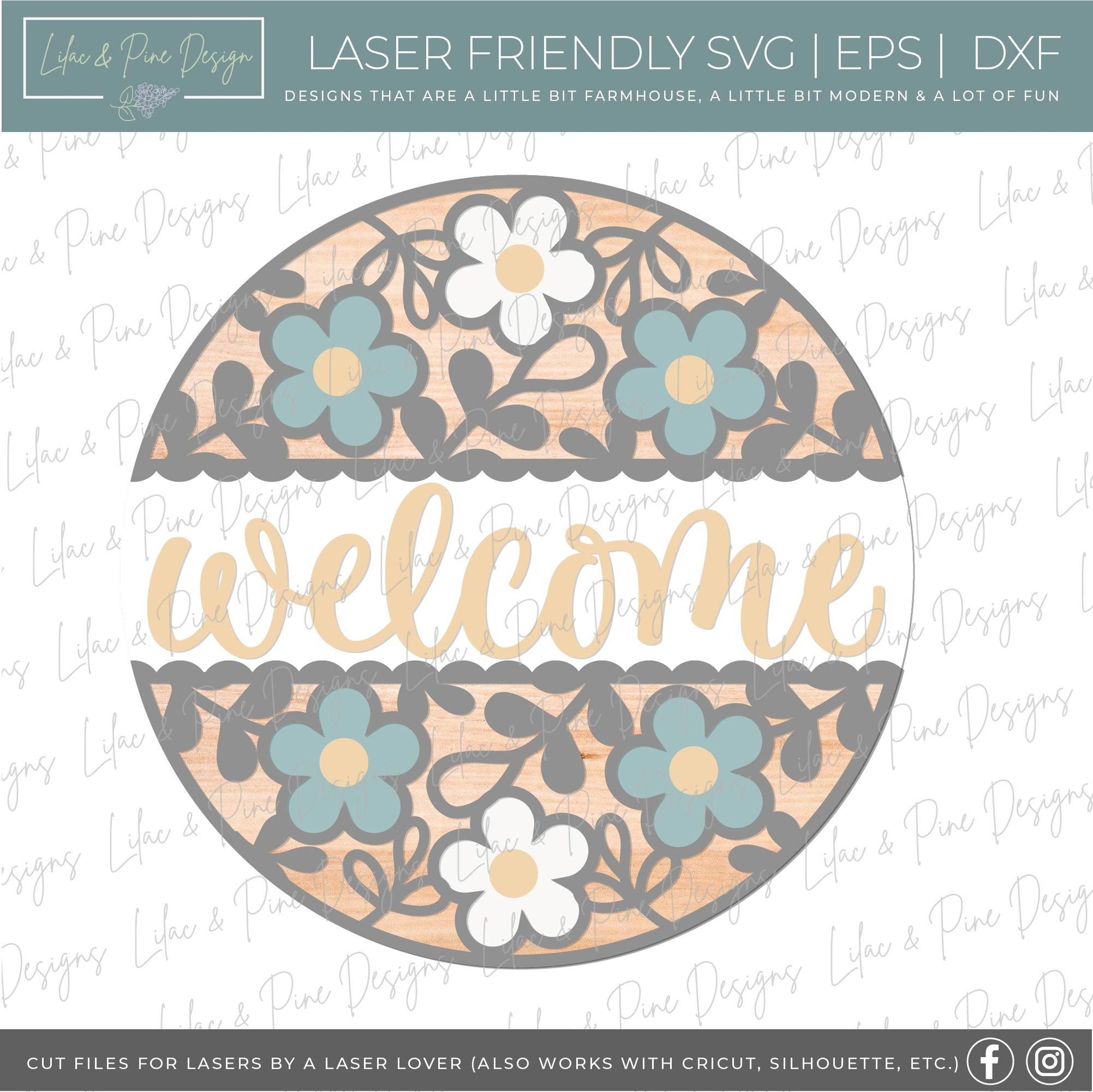 Daisy door hanger SVG, Floral welcome sign, summer door hanger SVG, flower welcome sign, daisy porch decor, Glowforge SVG, laser cut file
