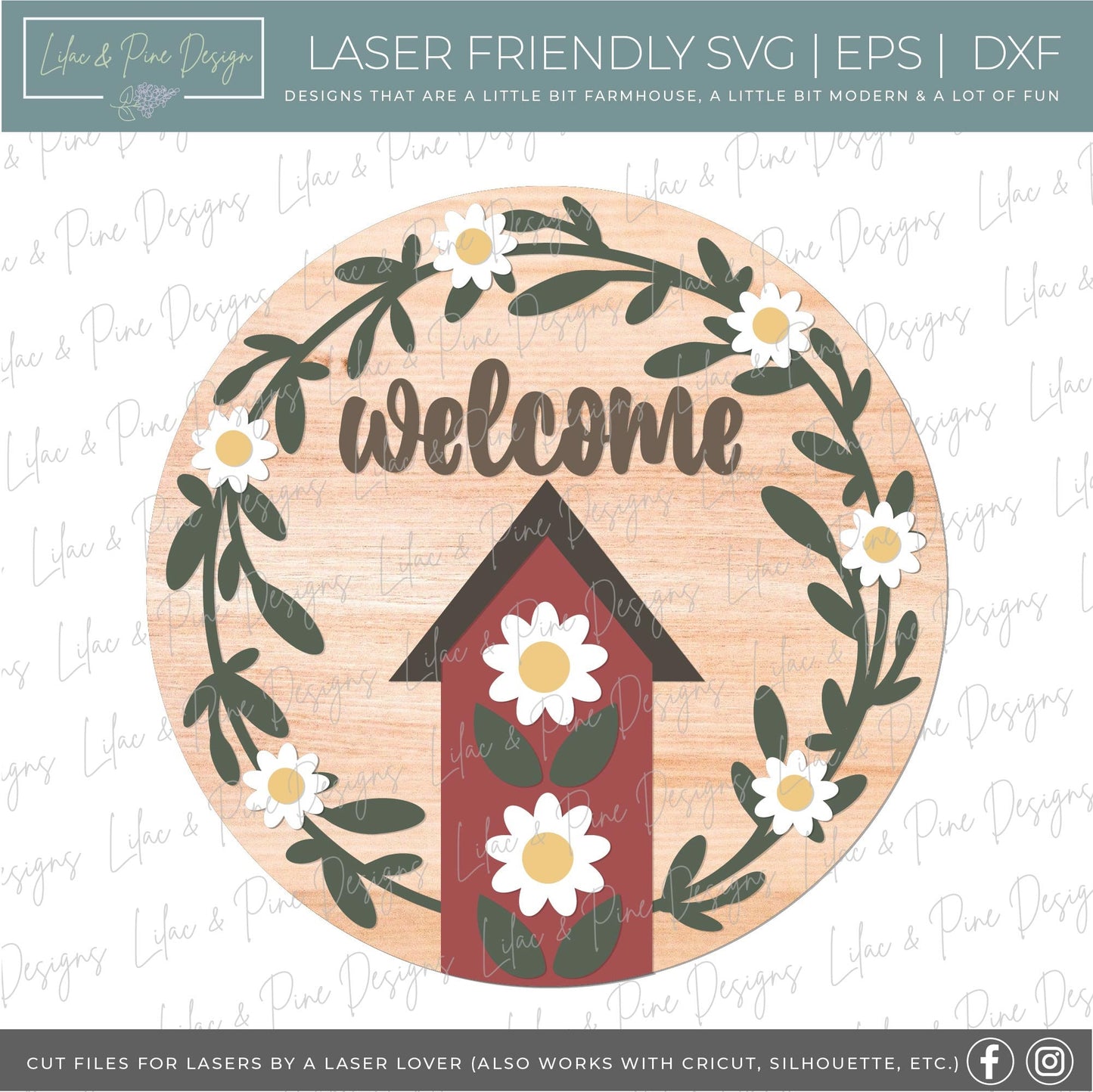 Daisy door hanger SVG, Bird house welcome sign,  Flower welcome sign, daisy porch decor, floral summer sign, Glowforge SVG, laser cut file