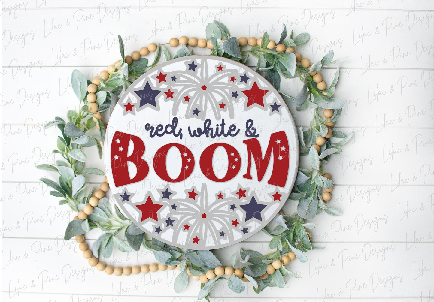 Red White and Boom SVG, Firework welcome sign SVG, 4th of July door hanger, Fourth of July round wood sign, Glowforge SVG, laser cut file