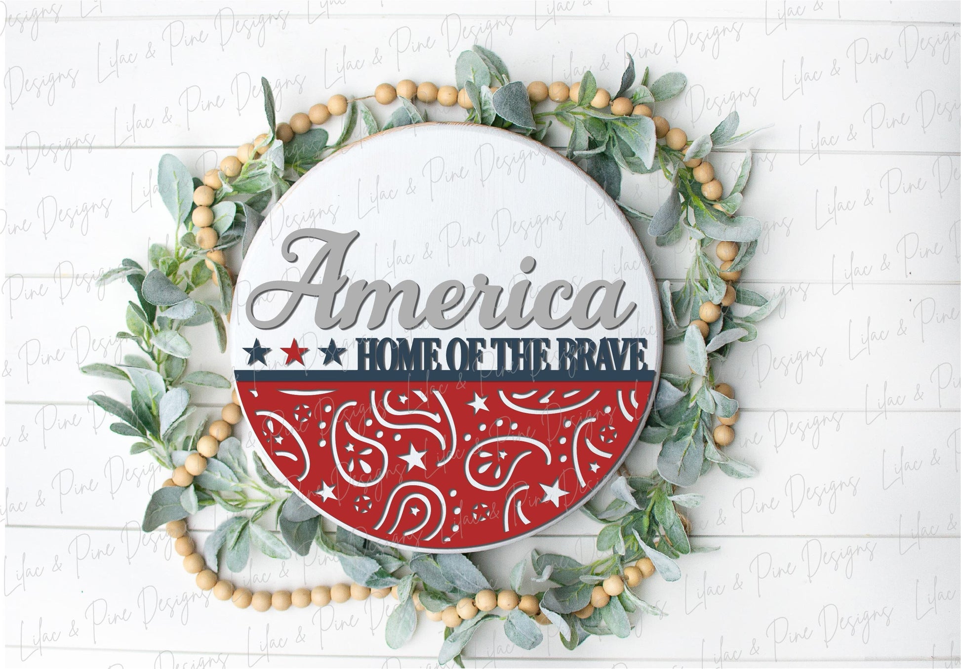 Home of the Brave SVG, 4th of July welcome sign SVG, Fourth of July door hanger, Patriotic round sign, Glowforge SVG, laser cut file