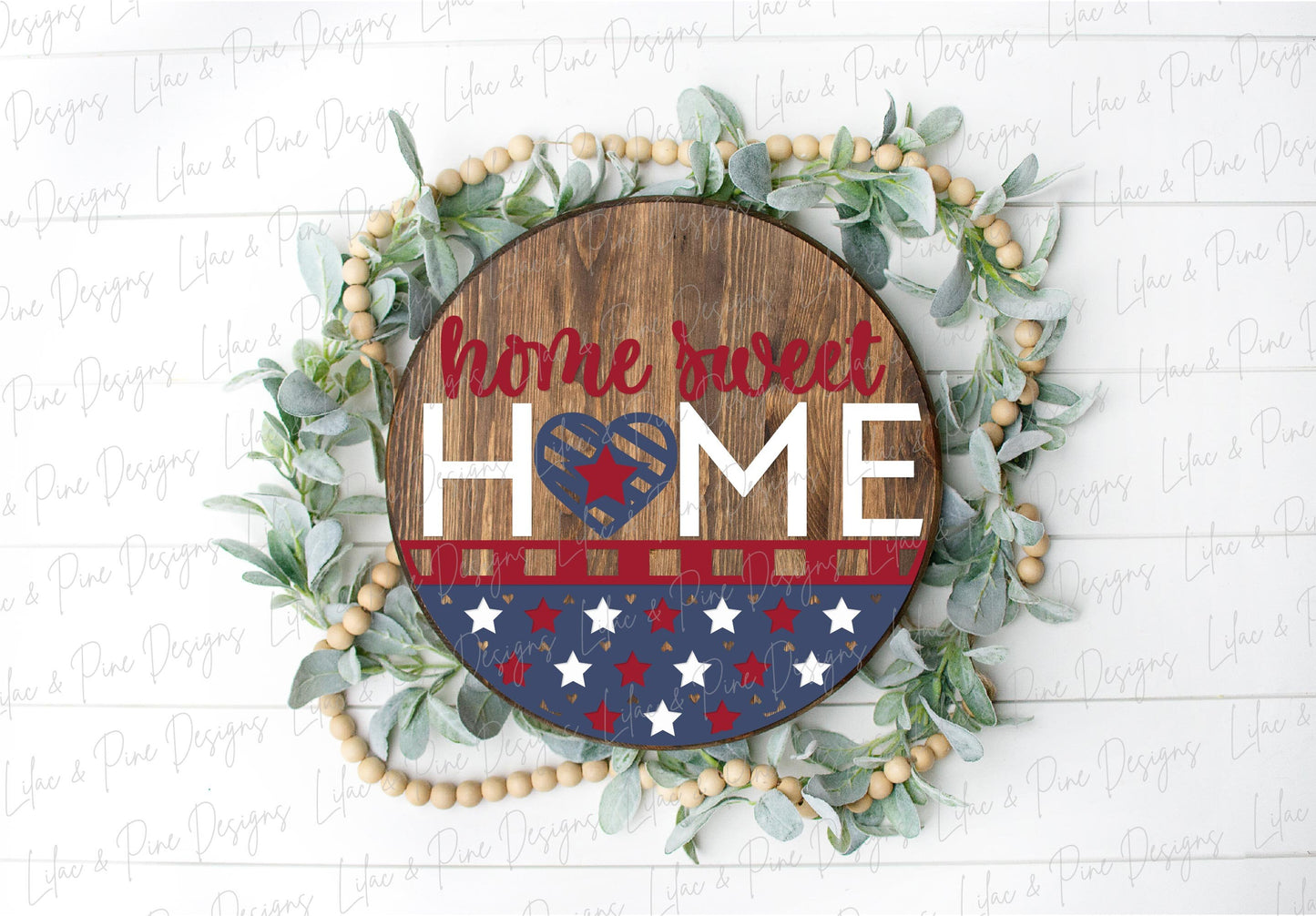 America home sweet home SVG, 4th of July welcome sign SVG, Fourth of July door hanger, Patriotic round sign, Glowforge SVG, laser cut file