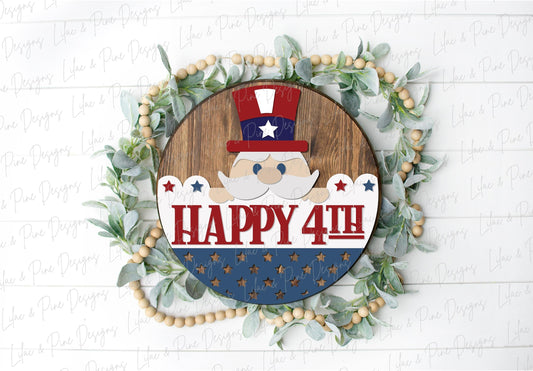 Uncle Sam door hanger SVG, Happy 4th of July welcome sign, Fourth of July decor, Patriotic round sign SVG, Glowforge SVG, laser cut file