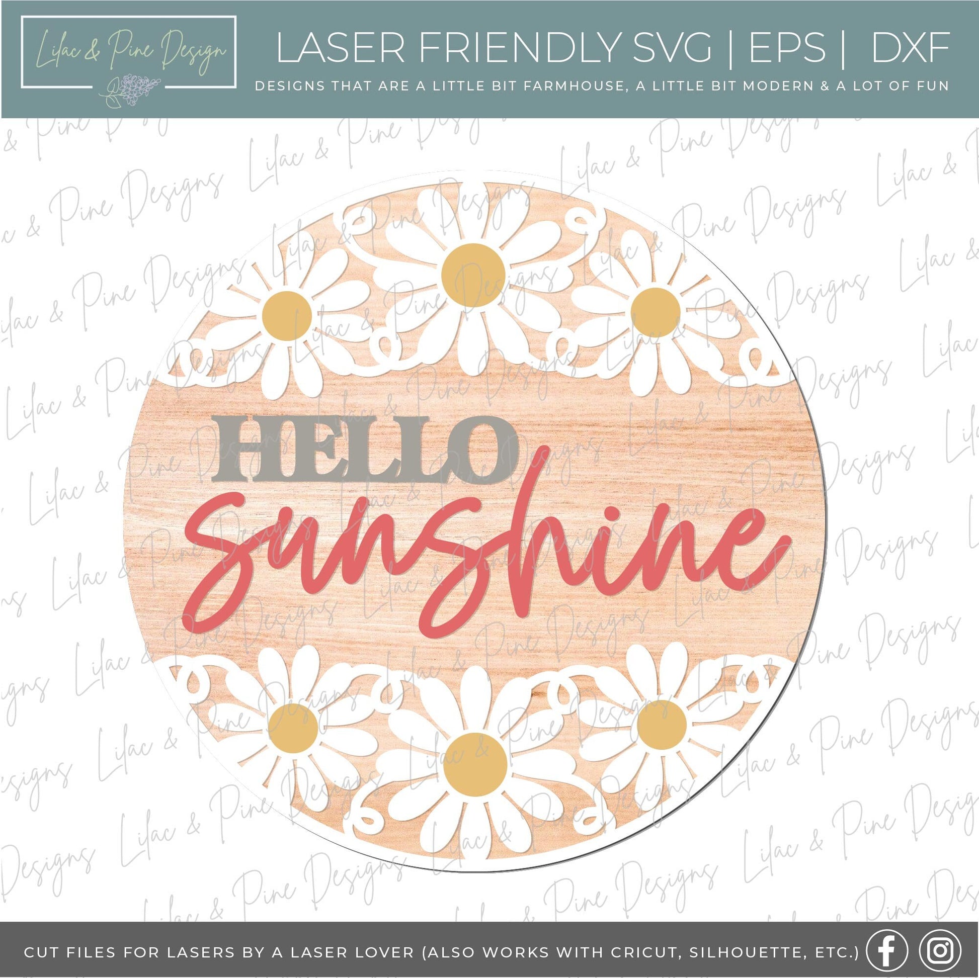 Daisy door hanger SVG, Hello sunshine, summer floral door hanger SVG, flower welcome sign, daisy porch decor, Glowforge SVG, laser cut file