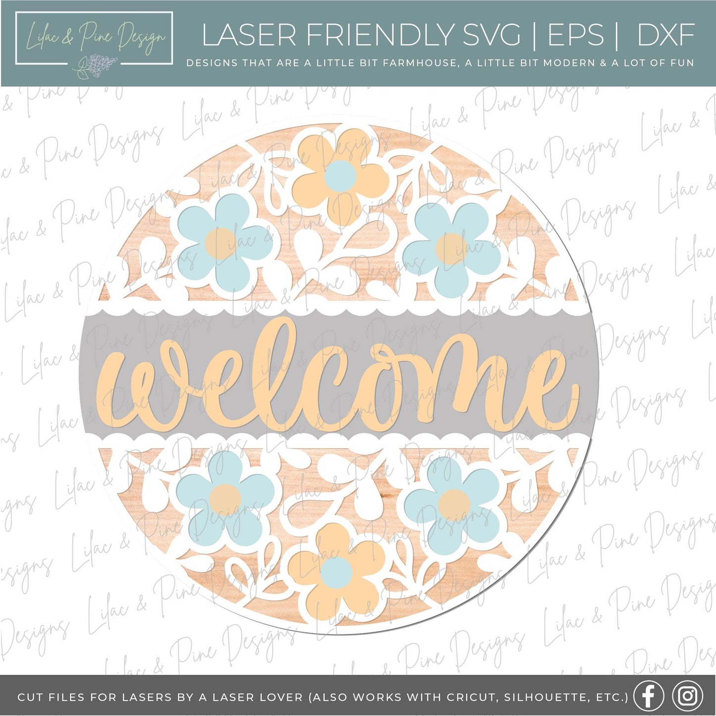 Daisy door hanger SVG, Floral welcome sign, summer door hanger SVG, flower welcome sign, daisy porch decor, Glowforge SVG, laser cut file