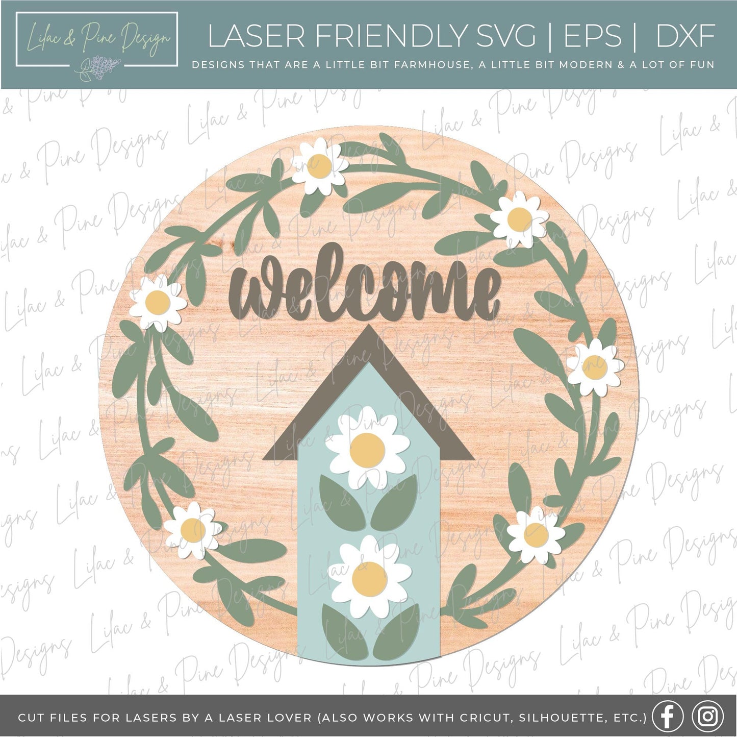 Daisy door hanger SVG, Bird house welcome sign,  Flower welcome sign, daisy porch decor, floral summer sign, Glowforge SVG, laser cut file