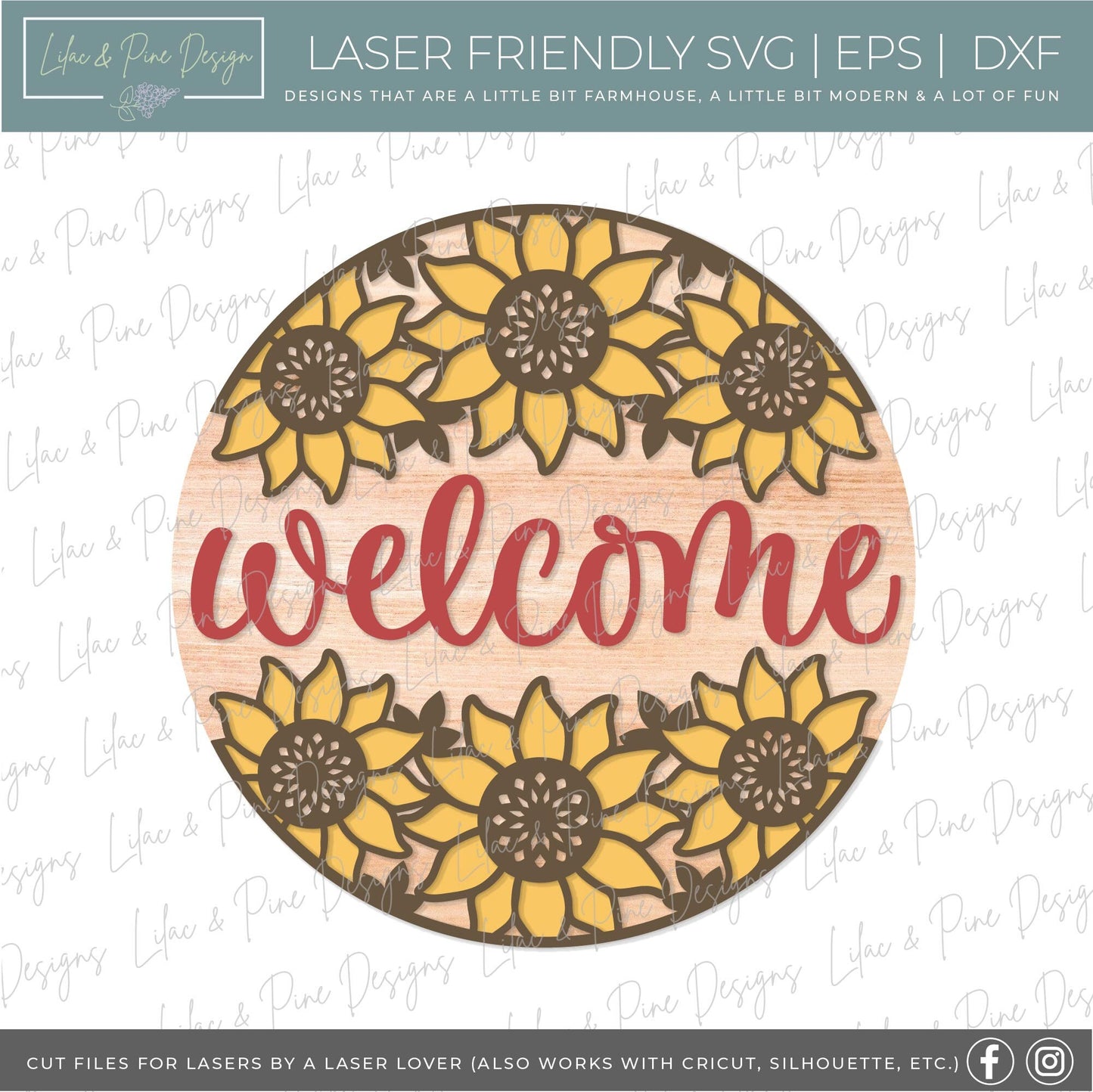 Sunflower door hanger SVG, Floral welcome sign, sunflower welcome sign SVG, fall floral sign, Glowforge SVG, laser cut file