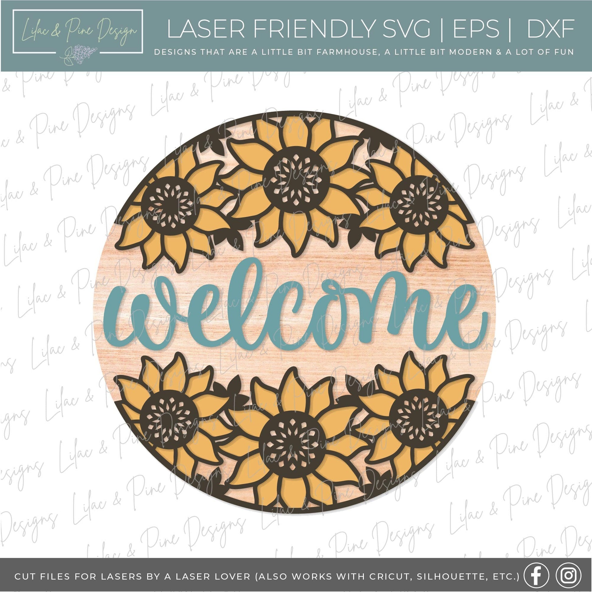 Sunflower door hanger bundle SVG, sunflower welcome sign, home sweet home SVG, fall decor, round fall sign, Glowforge SVG, laser cut file