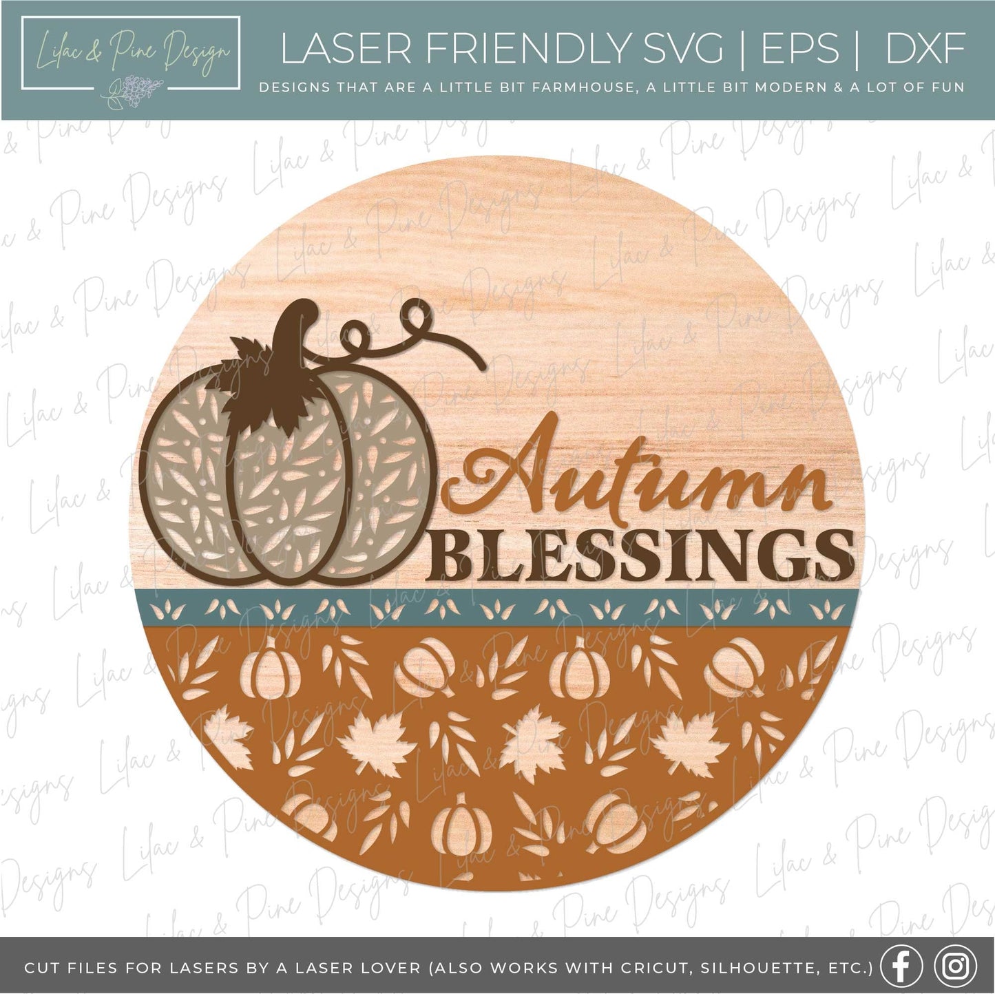 Pumpkin door hanger SVG, Fall door hanger, Autumn Blessings sign, Pumpkin welcome sign SVG, fall decor, Glowforge laser SVG, laser cut file