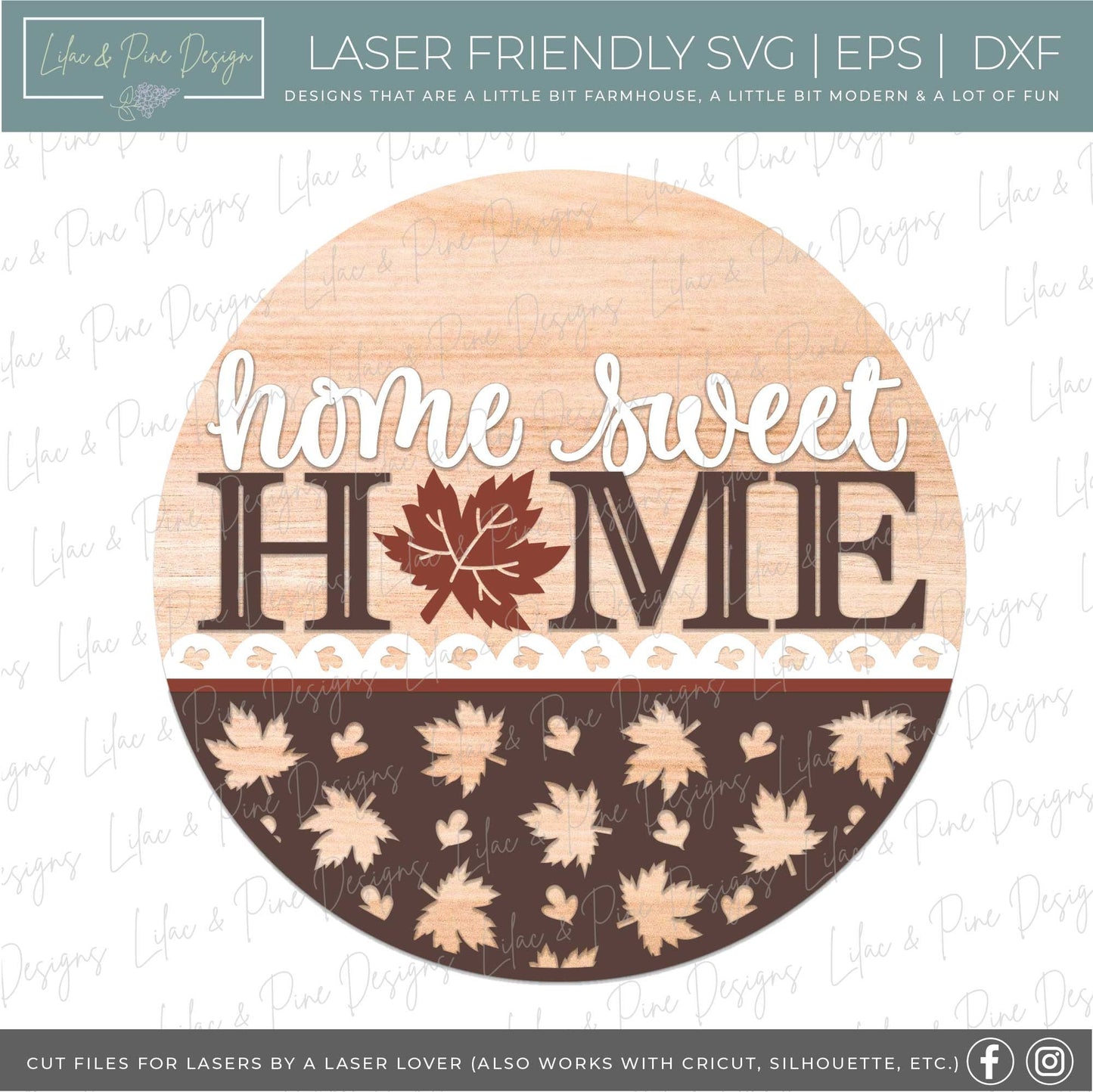 Maple Leaf door hanger SVG, Fall welcome sign, home sweet home sign SVG, fall decor, fall leaves door hanger, Glowforge SVG, laser cut file
