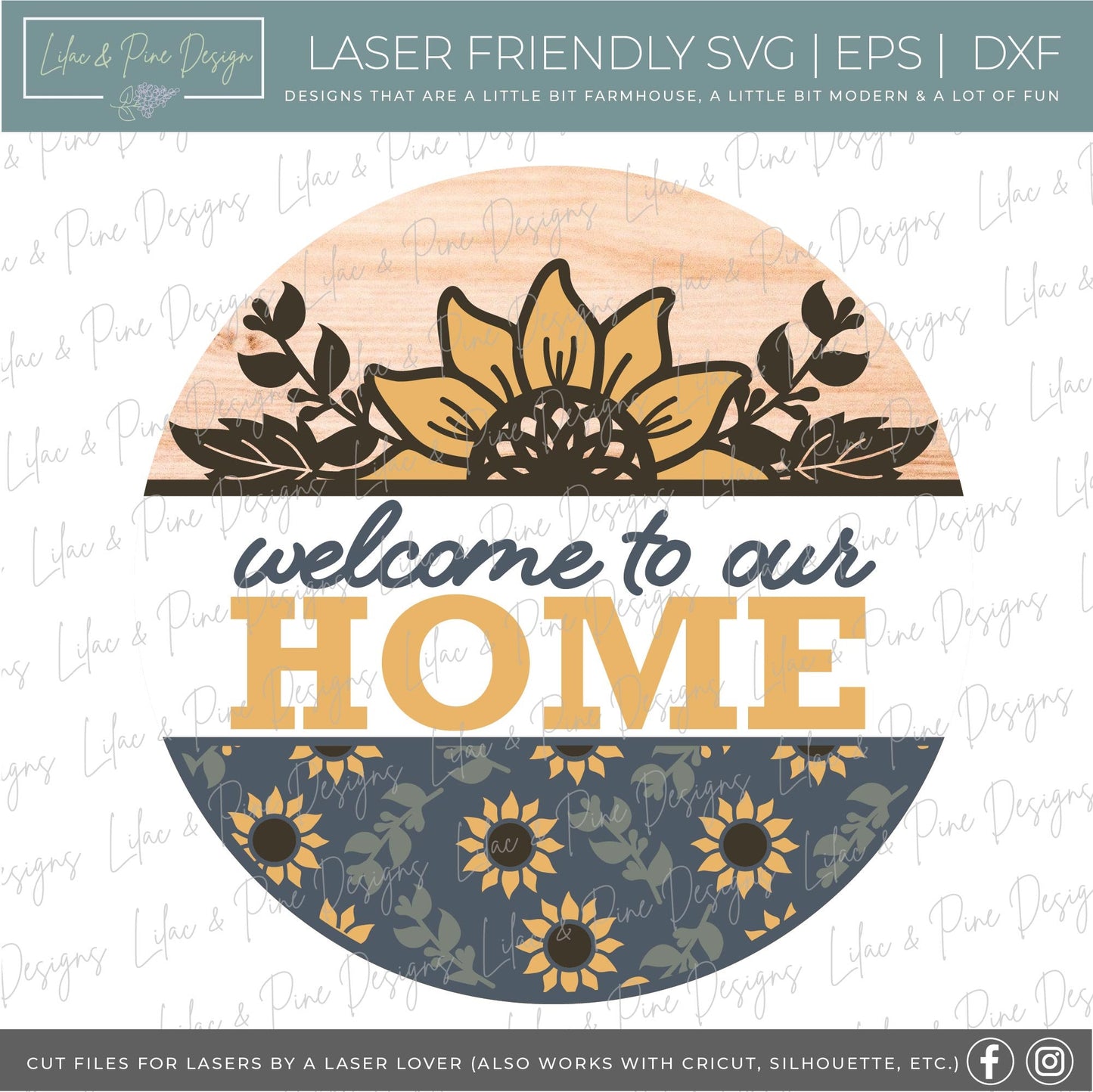 Sunflower door hanger SVG, Fall floral welcome sign, sunflower welcome SVG, welcome home sign, fall decor, Glowforge SVG, laser cut file