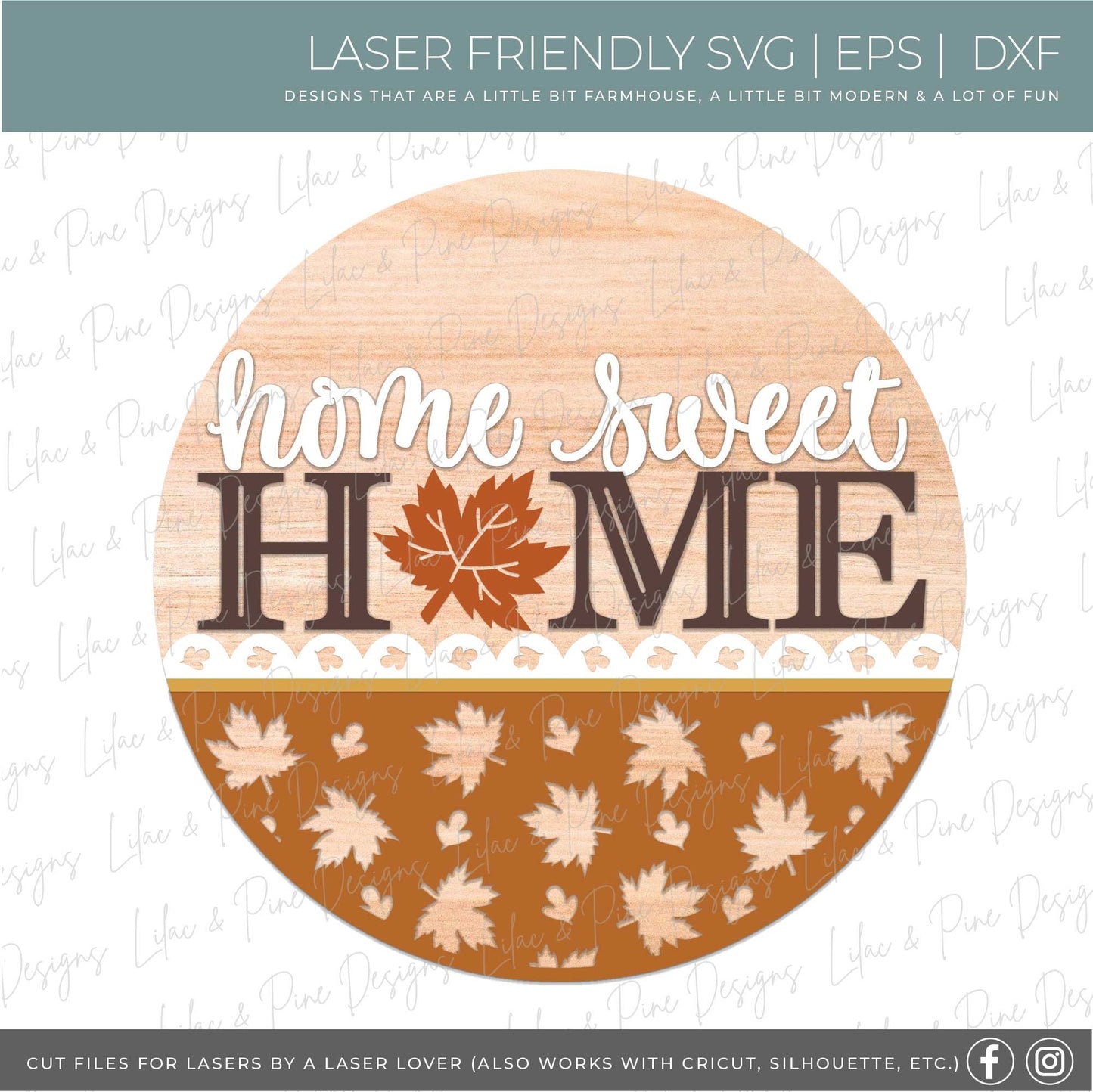 Maple Leaf door hanger SVG, Fall welcome sign, home sweet home sign SVG, fall decor, fall leaves door hanger, Glowforge SVG, laser cut file